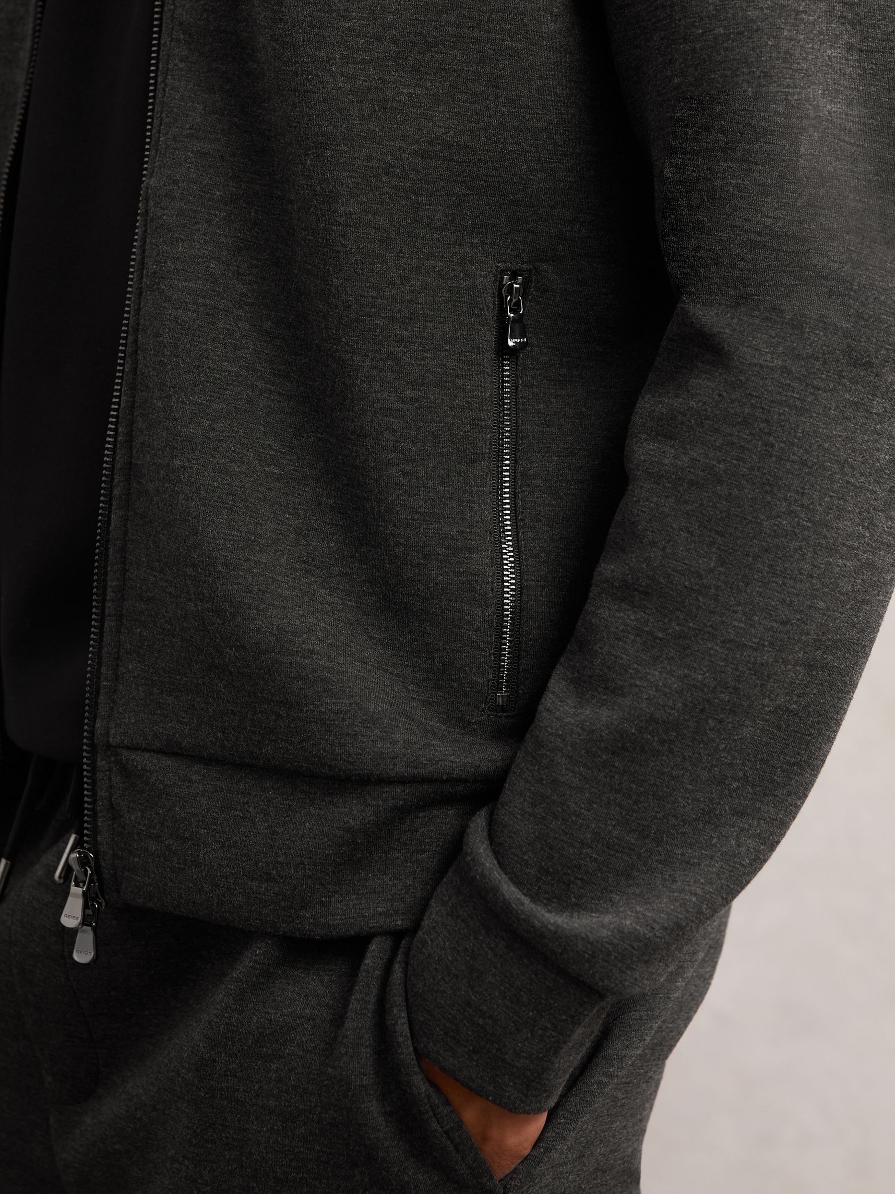 Double-Faced Jersey Zip Sweatshirt in Charcoal - Image 3 of 7