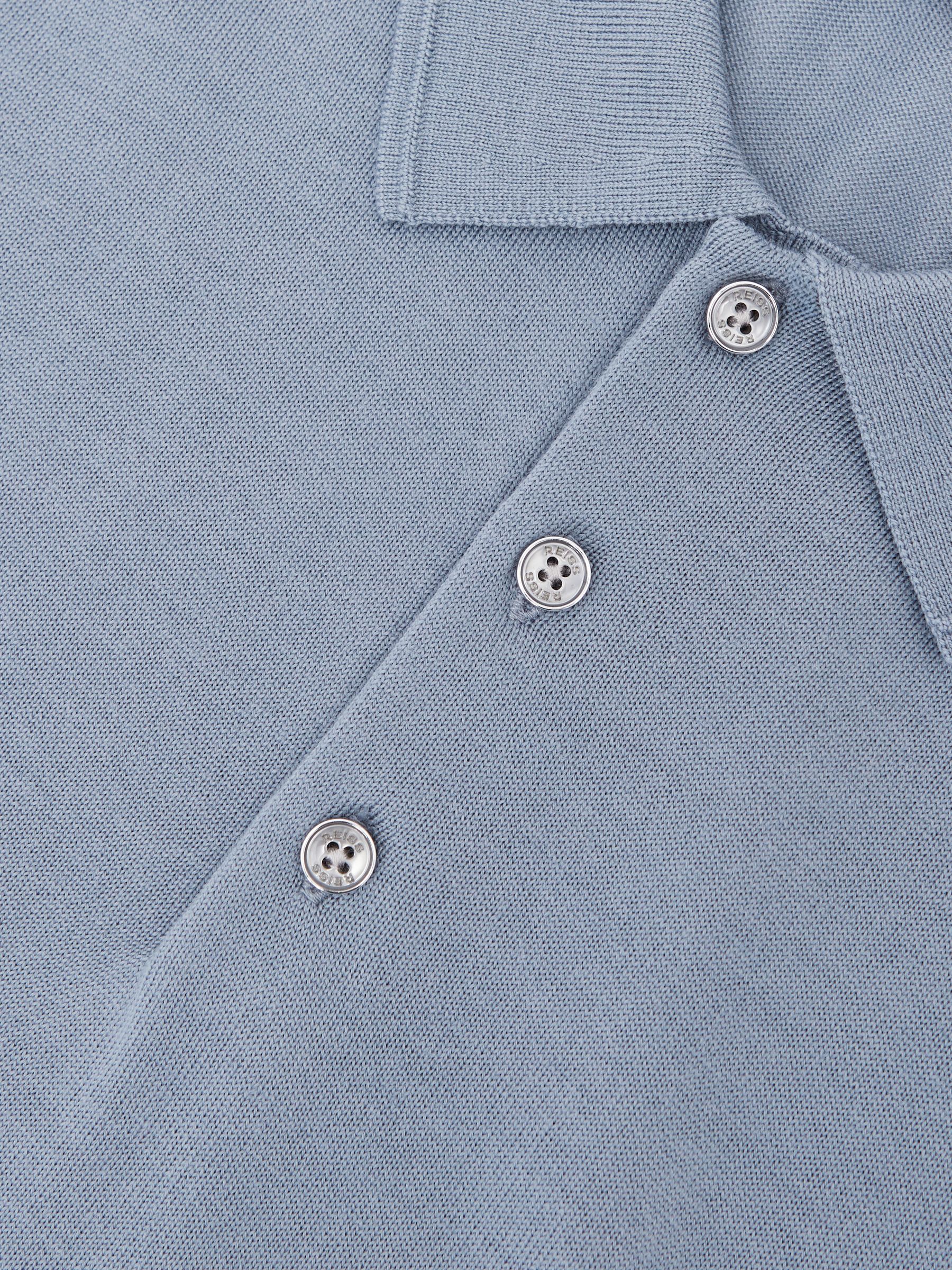 Merino Wool Polo Shirt in Steel Blue - Image 6 of 6