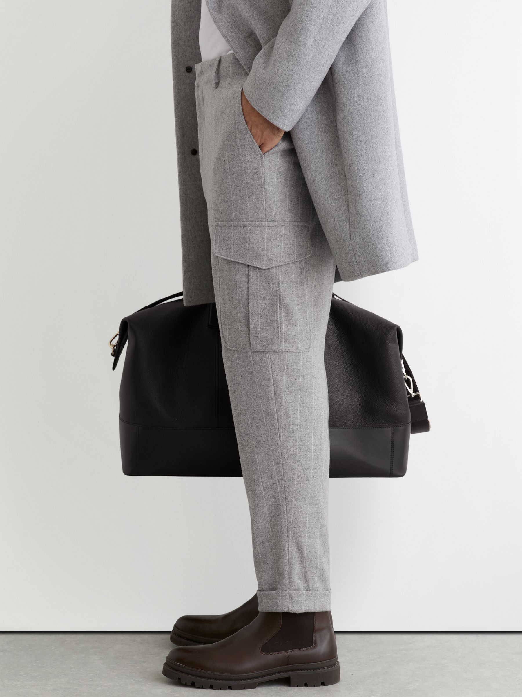 Wool-blend Flannel Pinstripe Cargo Trousers