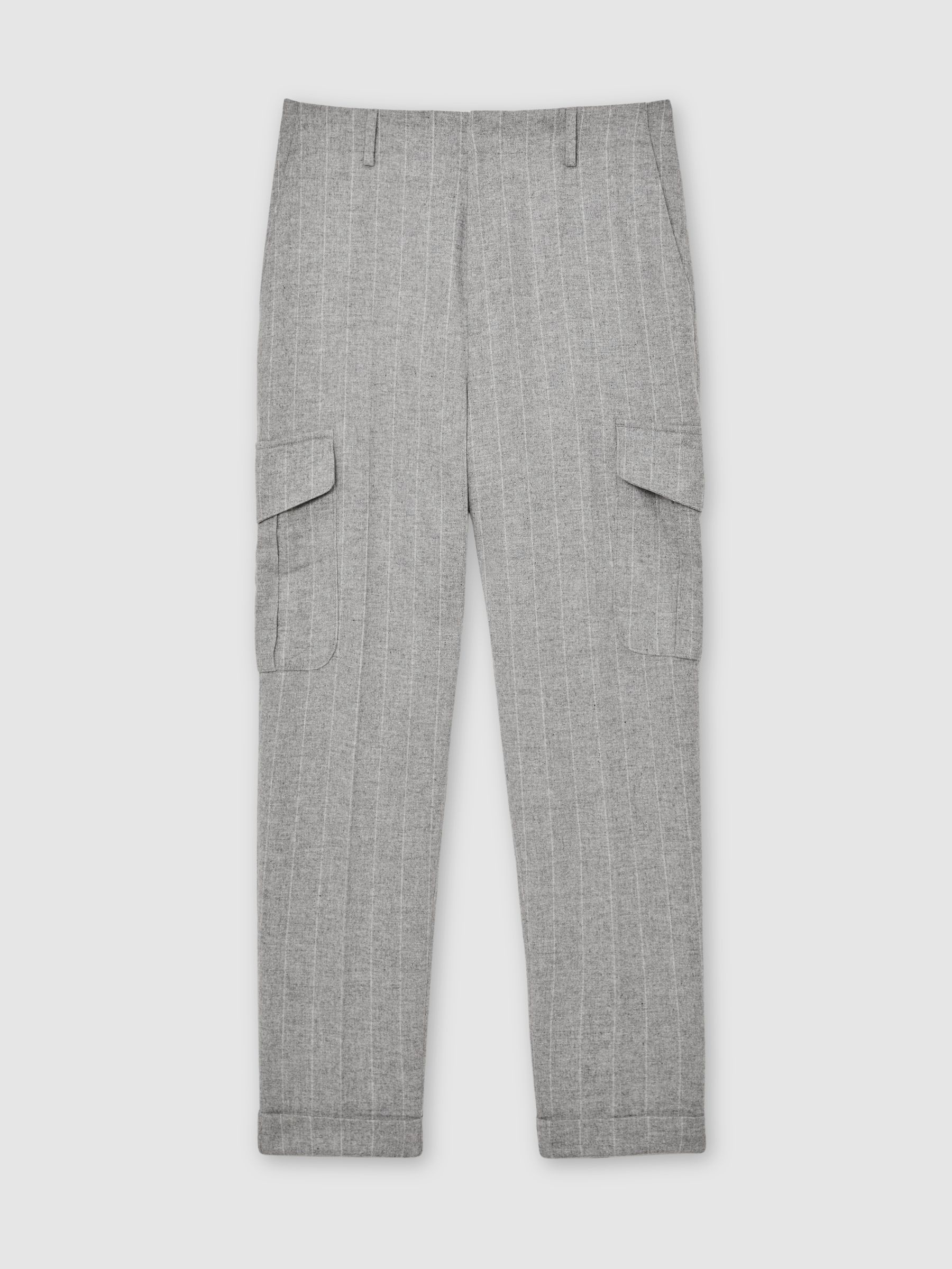 Wool-Blend Flannel Pinstripe Cargo Trousers in Soft Grey - image 1