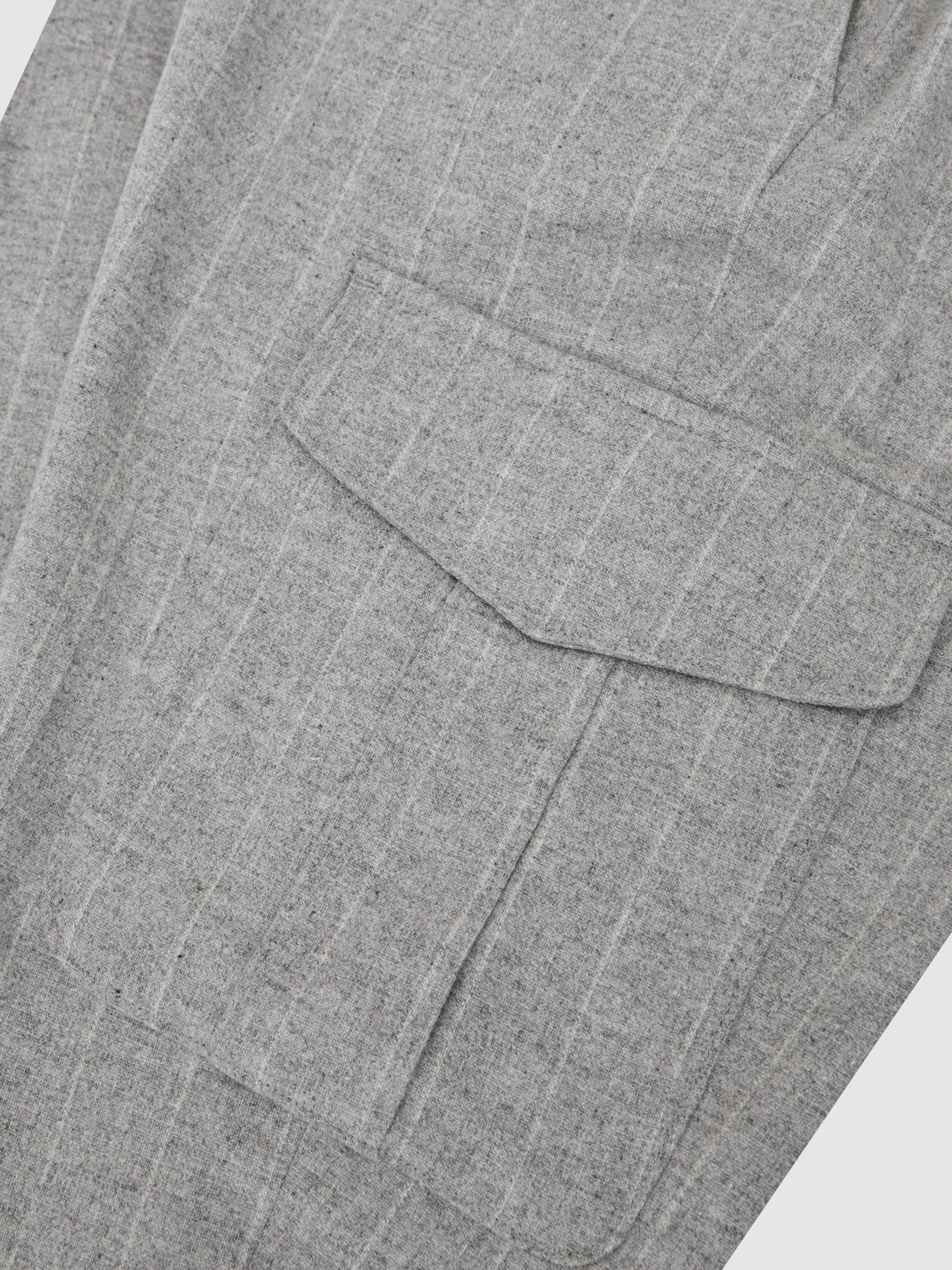 Wool-Blend Flannel Pinstripe Cargo Trousers in Soft Grey - image 3