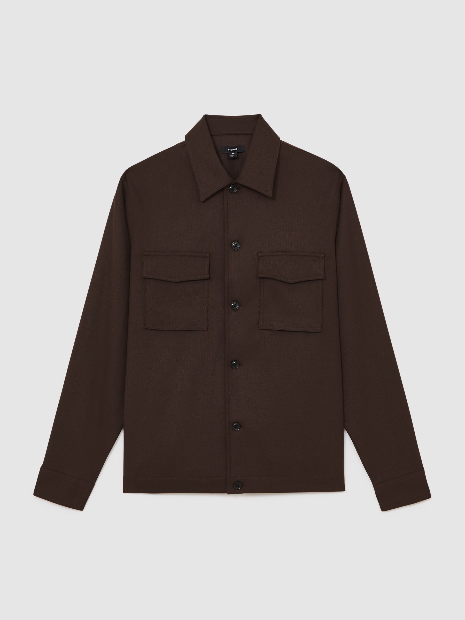 Twill Twin-Pocket Overshirt in Tobacco Brown - Image 2 of 7