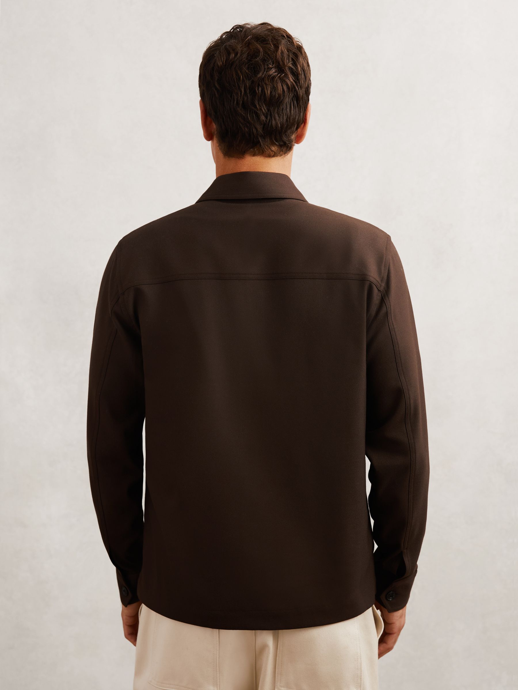 Twill Twin-Pocket Overshirt in Tobacco Brown - Image 5 of 7