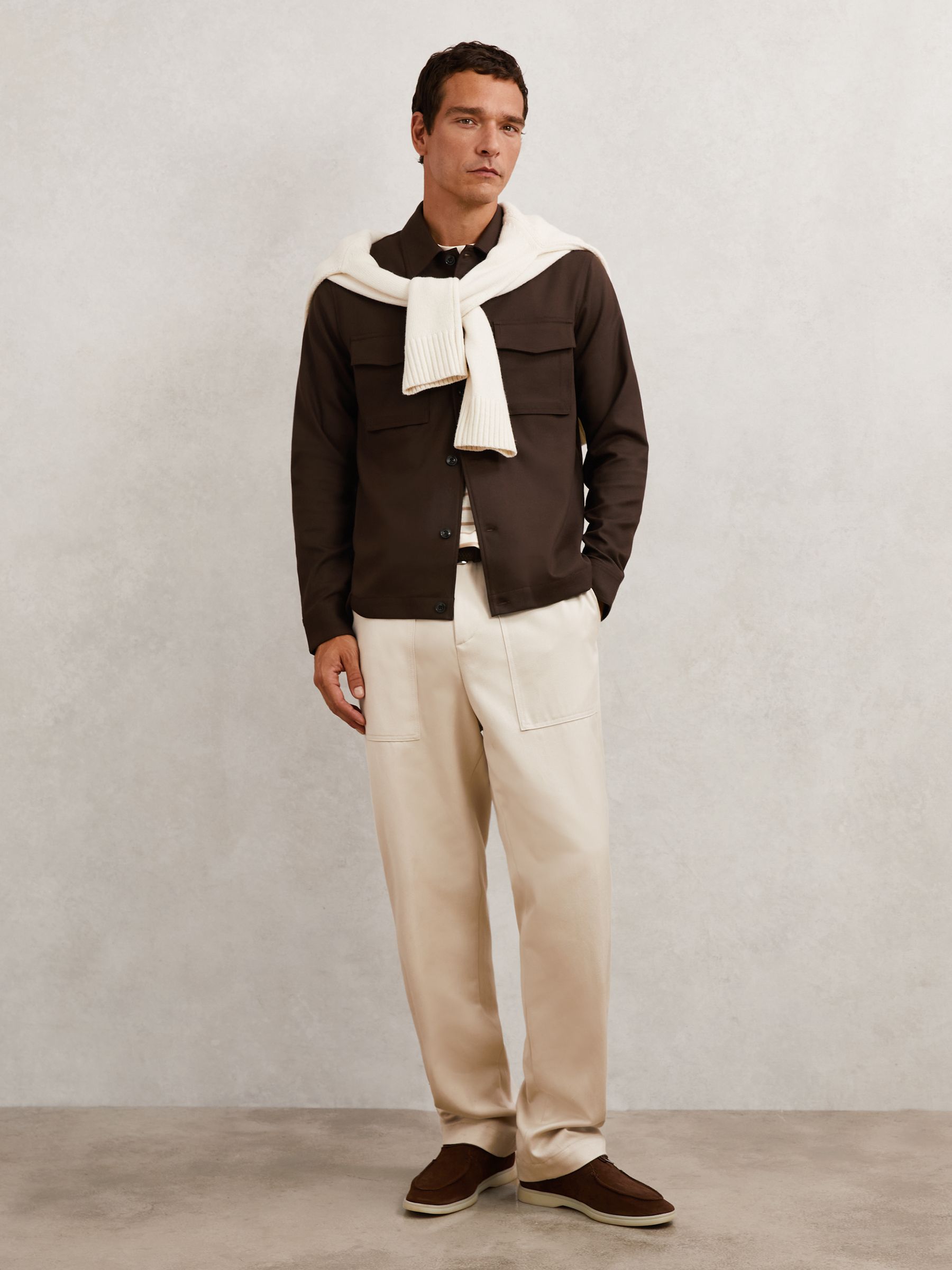 Twill Twin-Pocket Overshirt in Tobacco Brown - Image 6 of 7