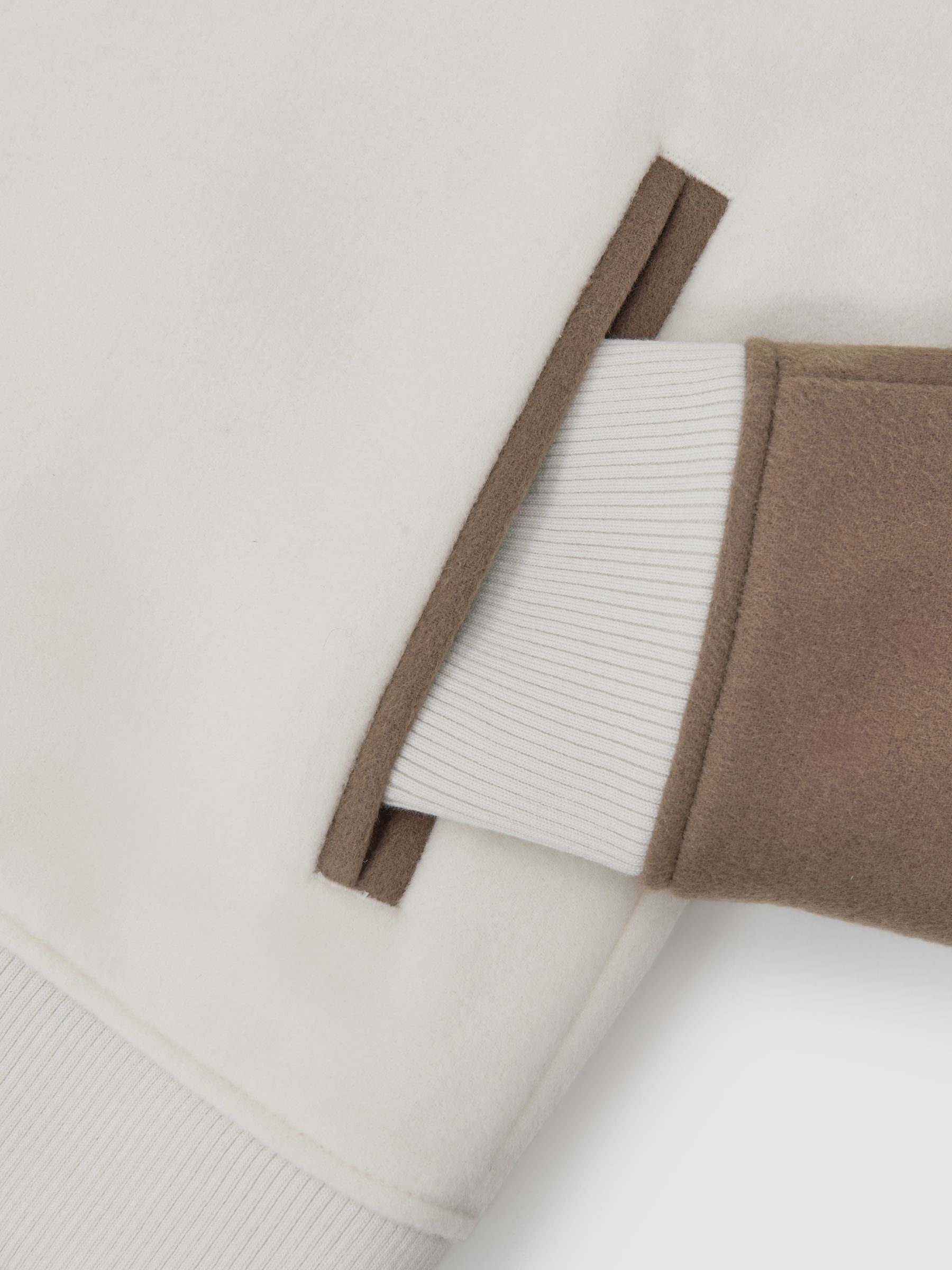 Wool-Blend Colour-Block Bomber Jacket in Off White/Oatmeal - image 2