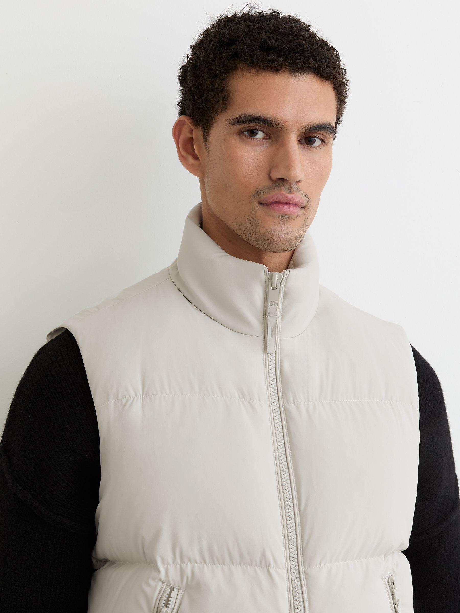 Quilted Zip-Through Puffer Gilet in Light Stone - Image 4 of 6