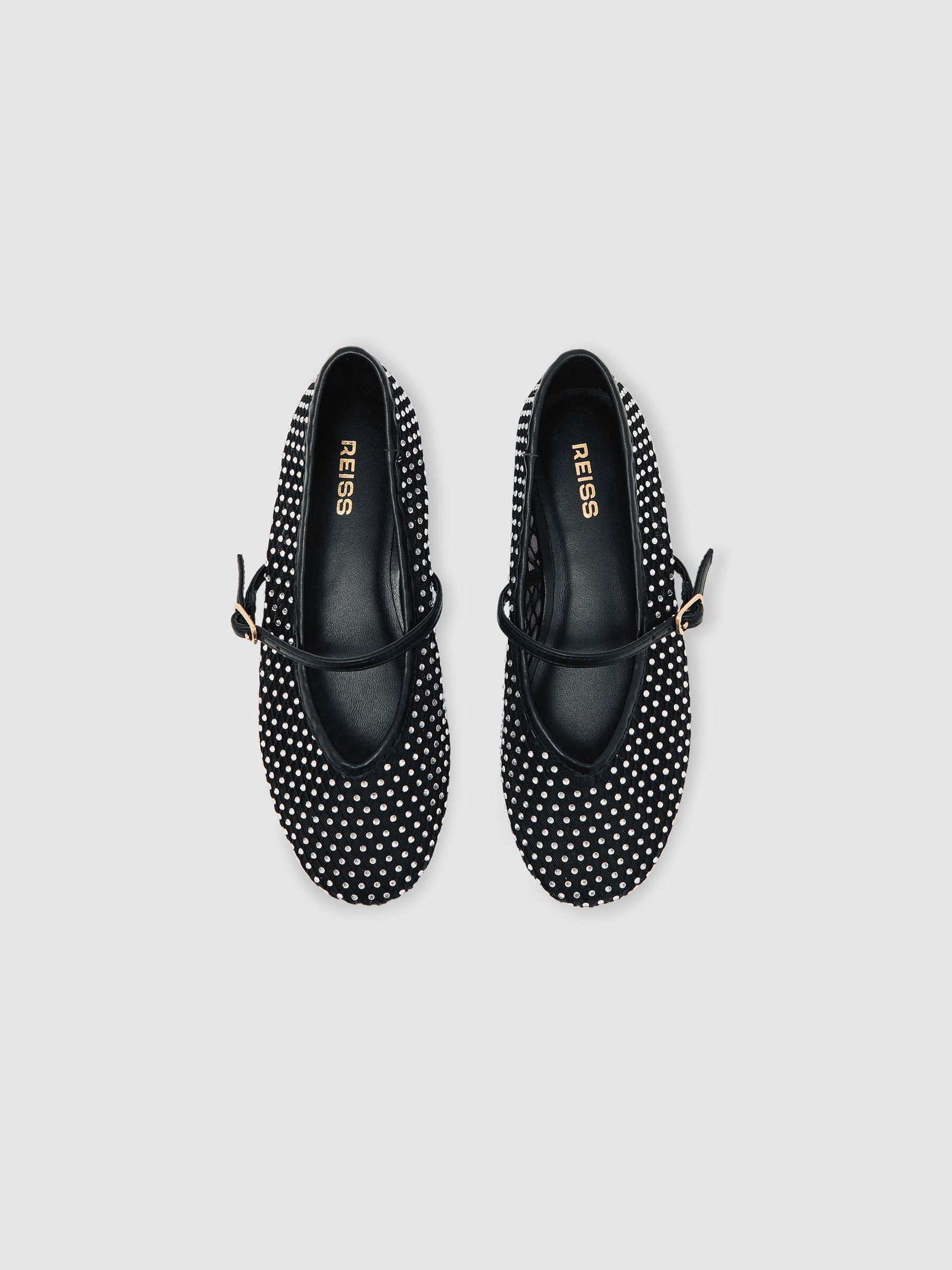 حذاء بمبز للباليه من نسيج شبكي مطرز بالكريستال للبنات باللون الفضي - صورة 3 من 5