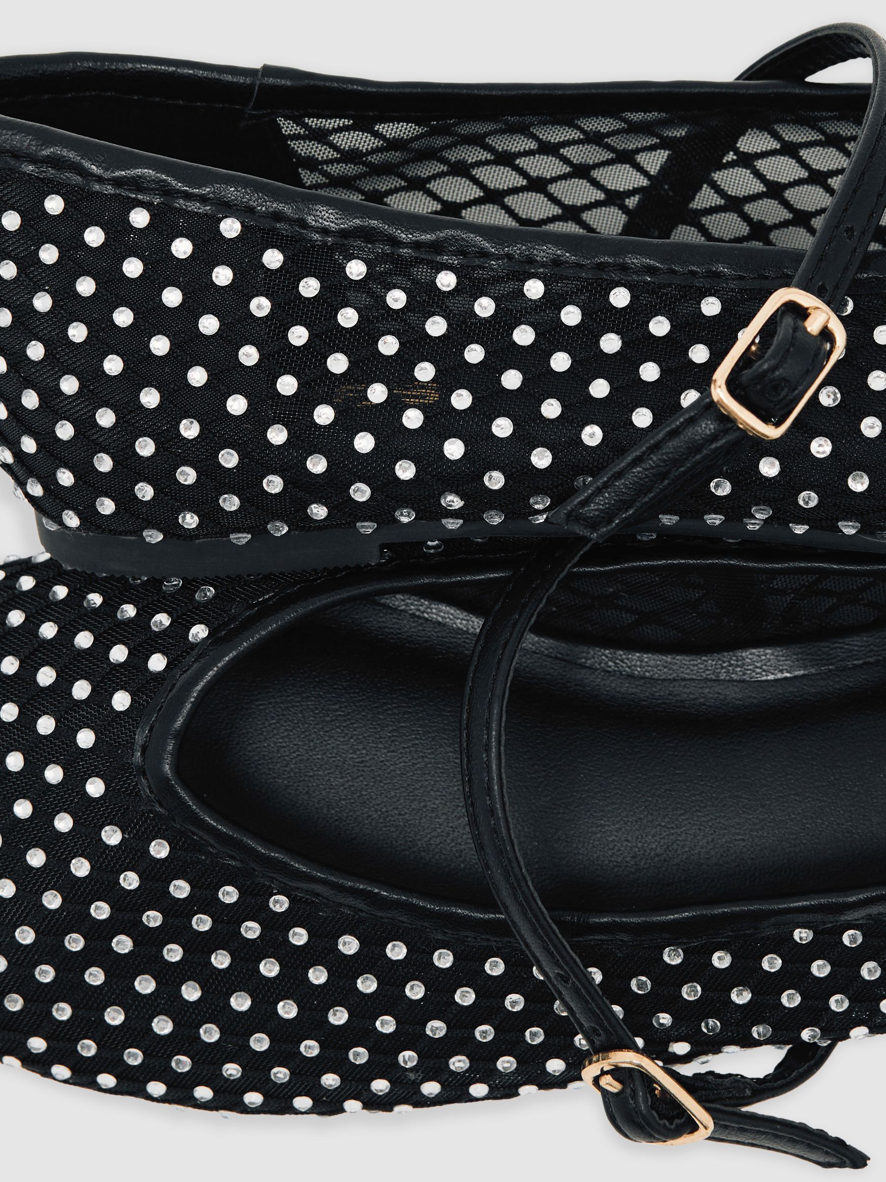 حذاء بمبز للباليه من نسيج شبكي مطرز بالكريستال للبنات باللون الفضي - صورة 5 من 5