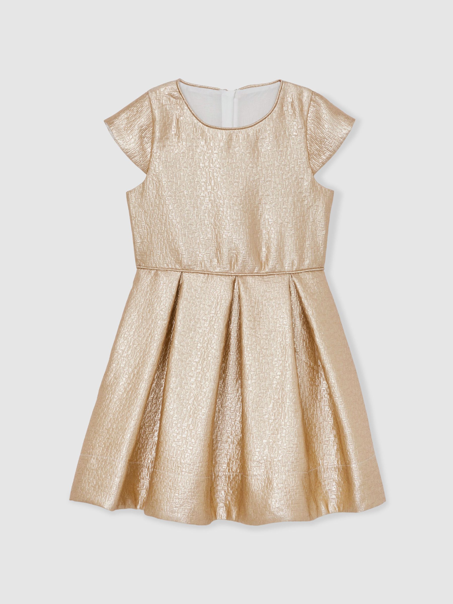 9-13 yrs Textured Metallic Pleated Dress in Gold - Image 2 of 5