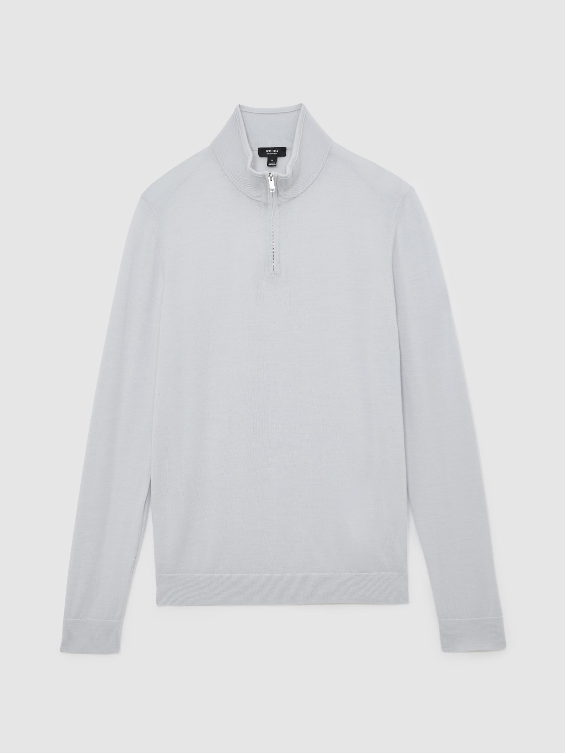 Pull demi-zip en laine mérinos bleu givré - Image 2 de 6