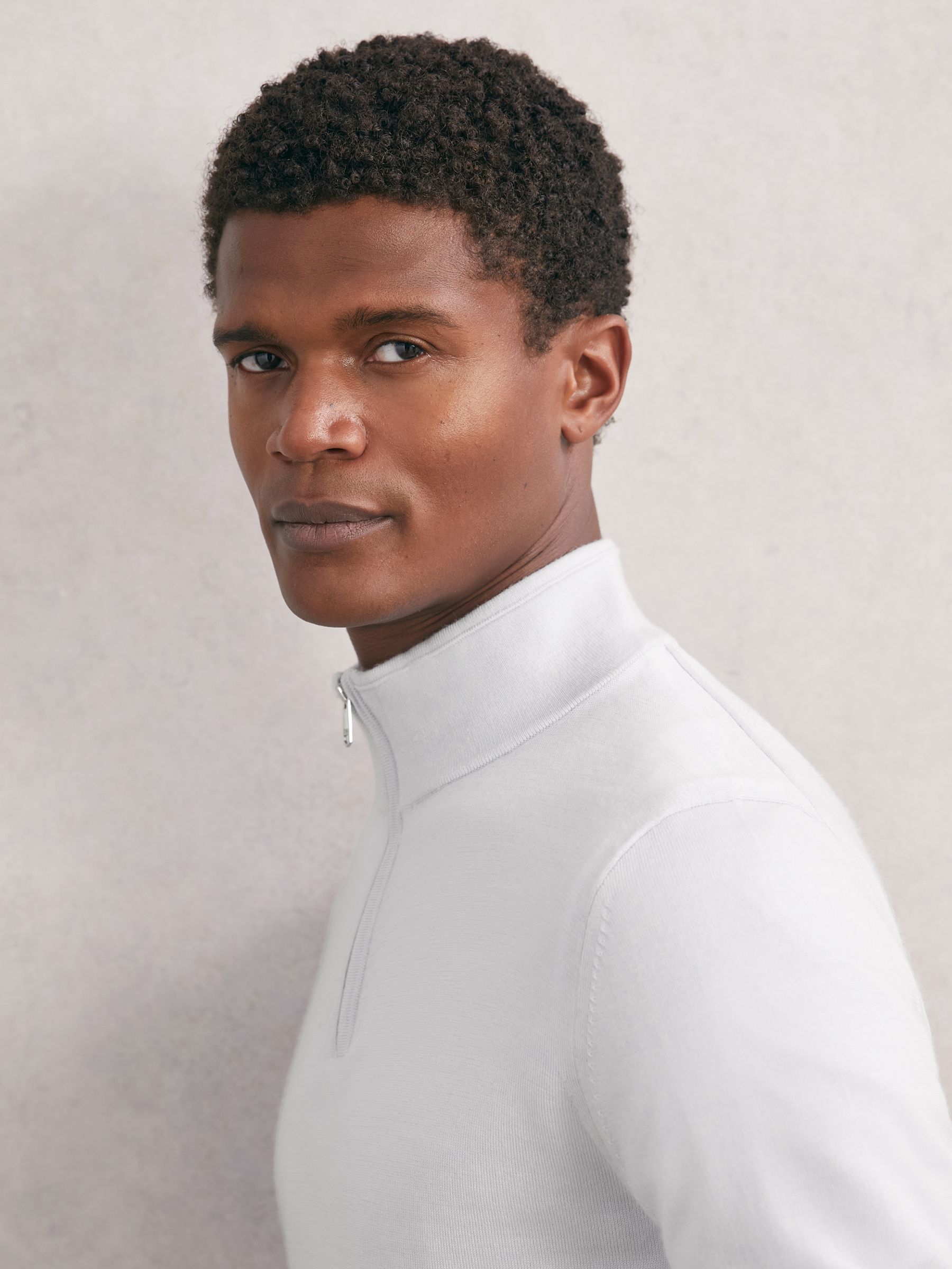 Pull demi-zip en laine mérinos bleu givré - Image 4 de 6