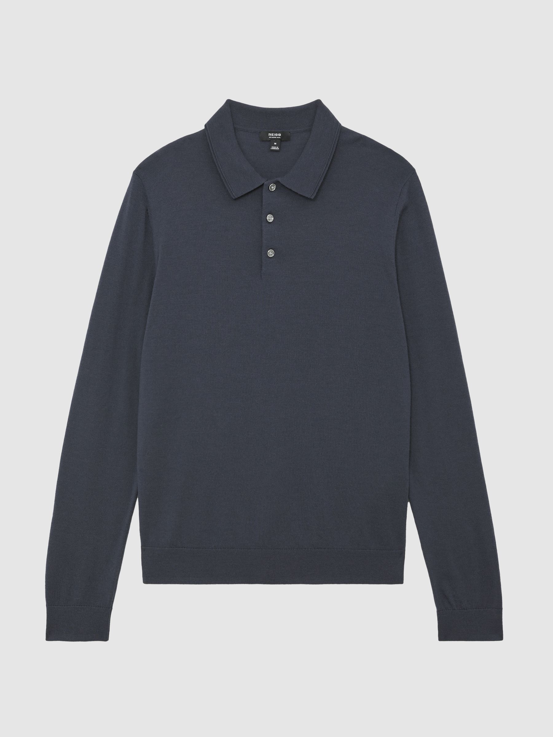 Merino Wool Polo Shirt in Midnight Navy - Image 2 of 6