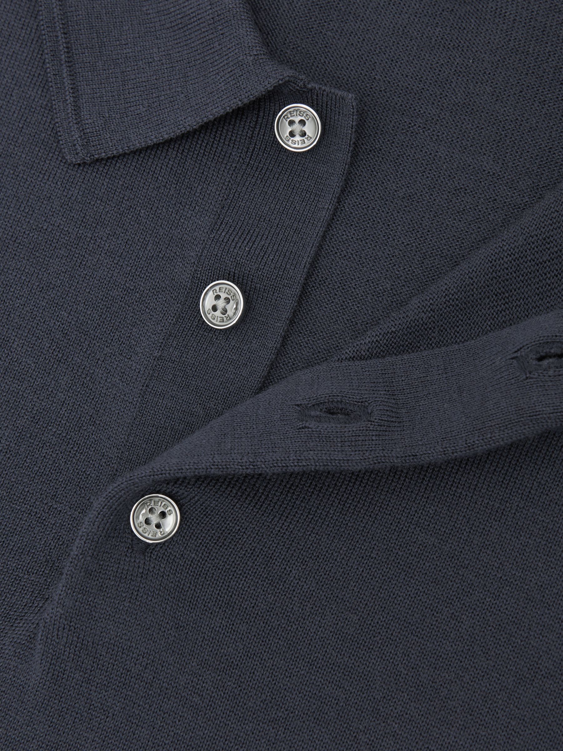 Merino Wool Polo Shirt in Midnight Navy - Image 6 of 6