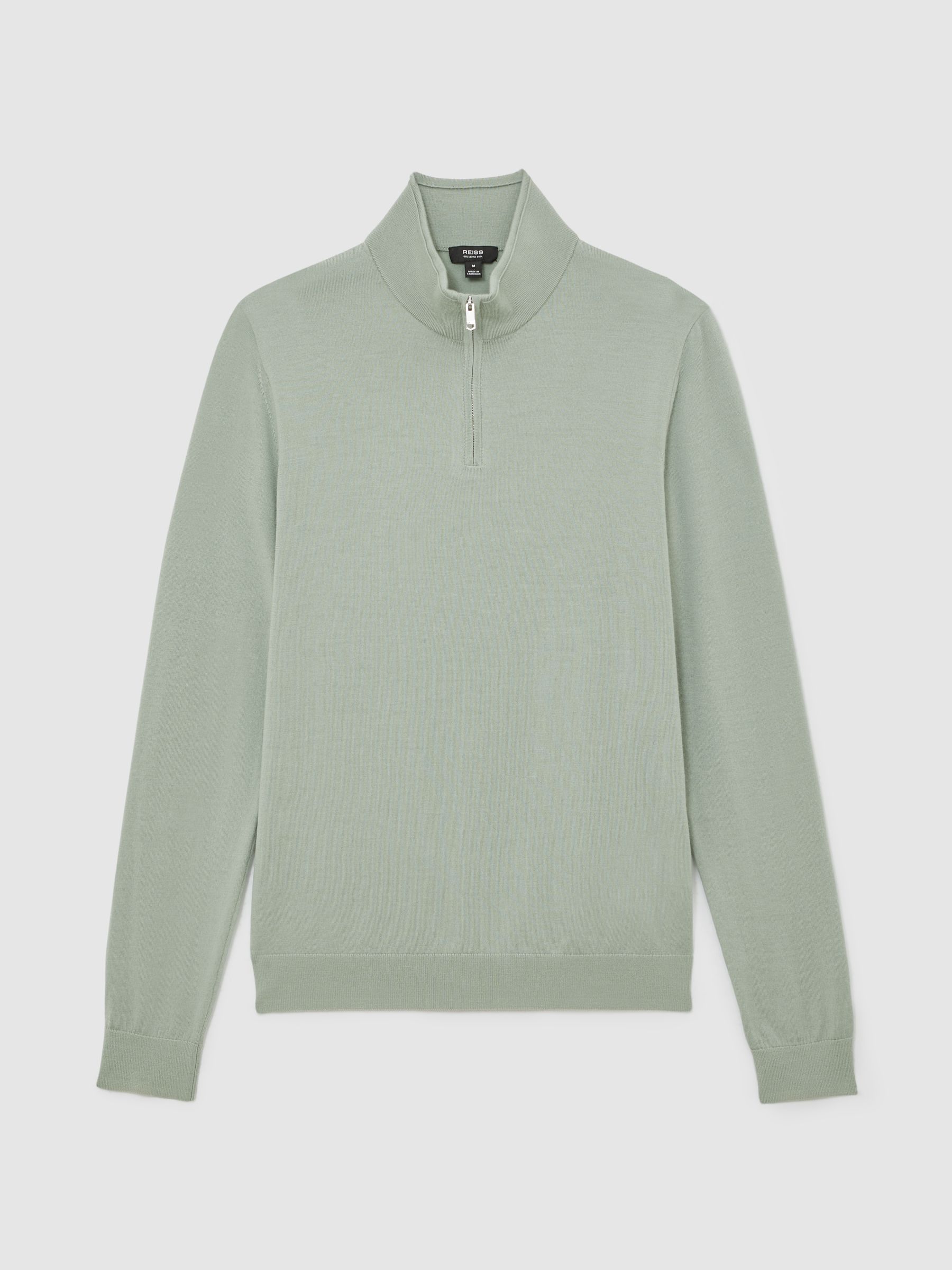 Svetr z merino vlny s polovičním zipem ve světle šedozelené barvě - Obrázek 2 z 6