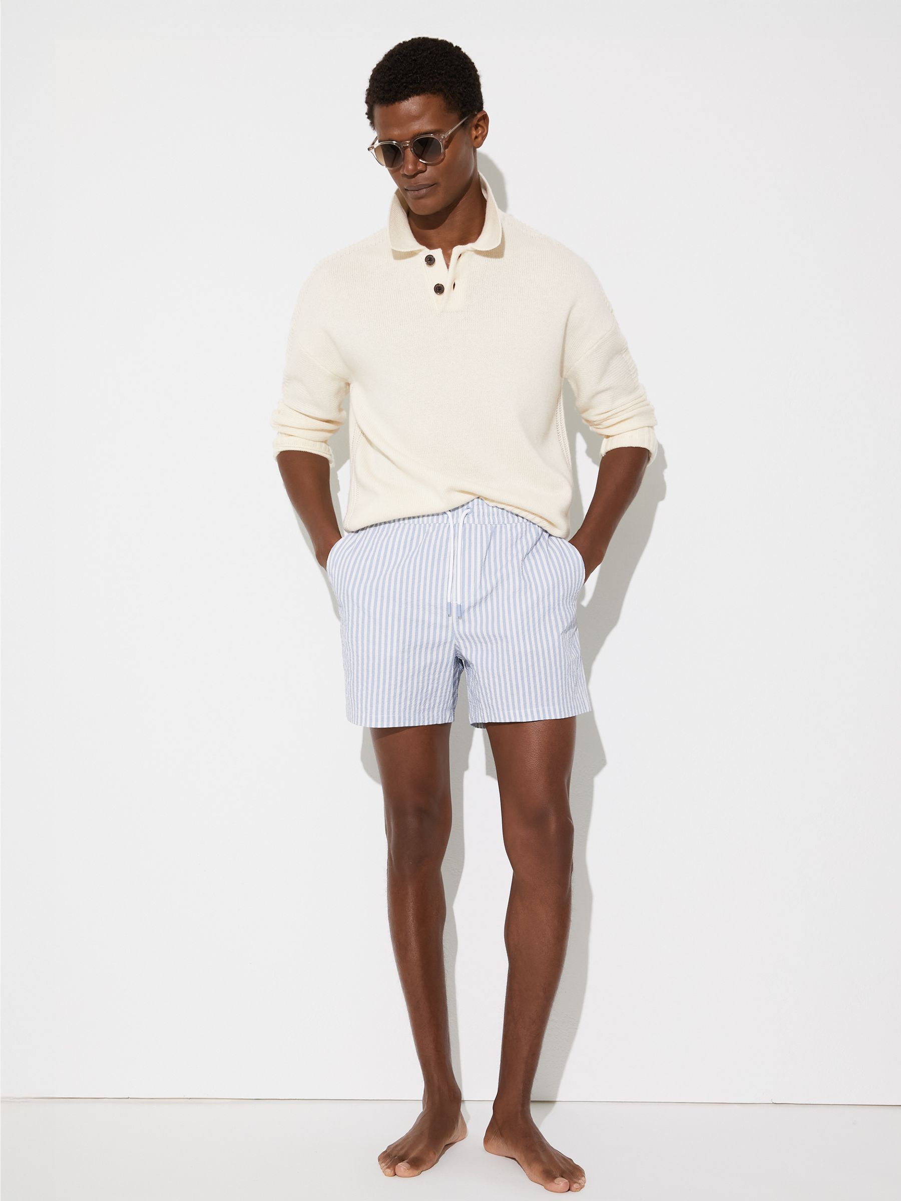 Seersucker Stripe Swim Shorts in Soft Blue/White - image 2