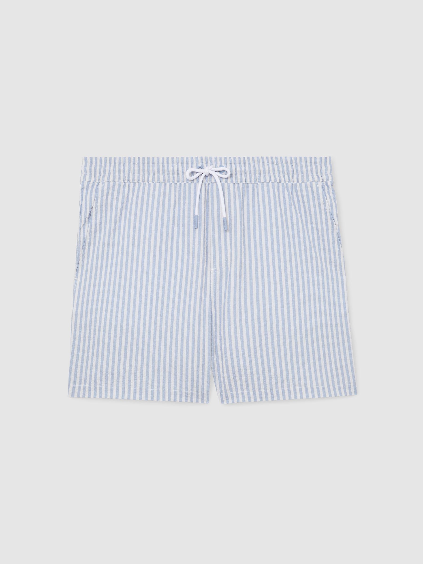Seersucker Stripe Swim Shorts in Soft Blue/White - image 1