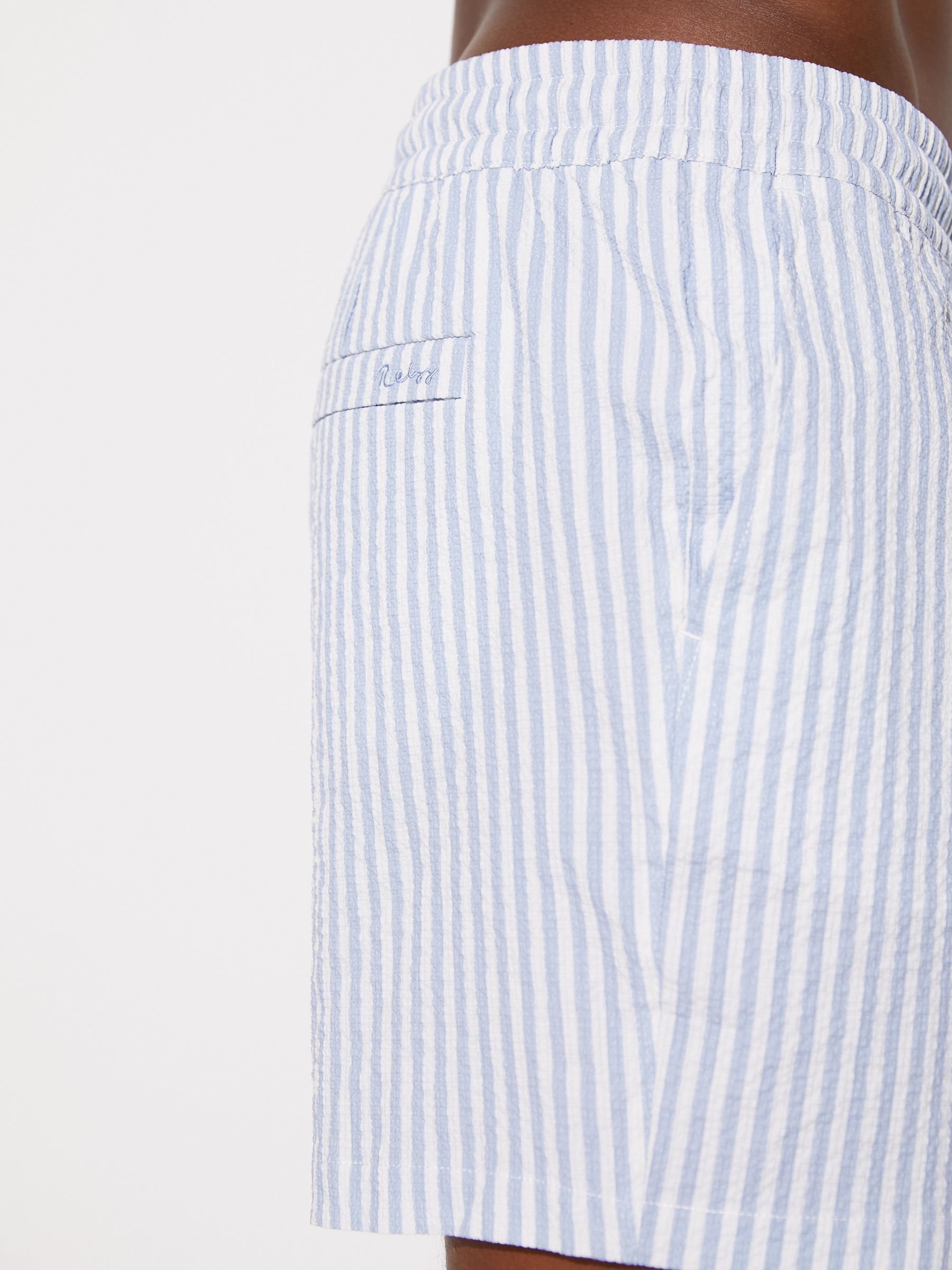 Seersucker Stripe Swim Shorts in Soft Blue/White - image 4