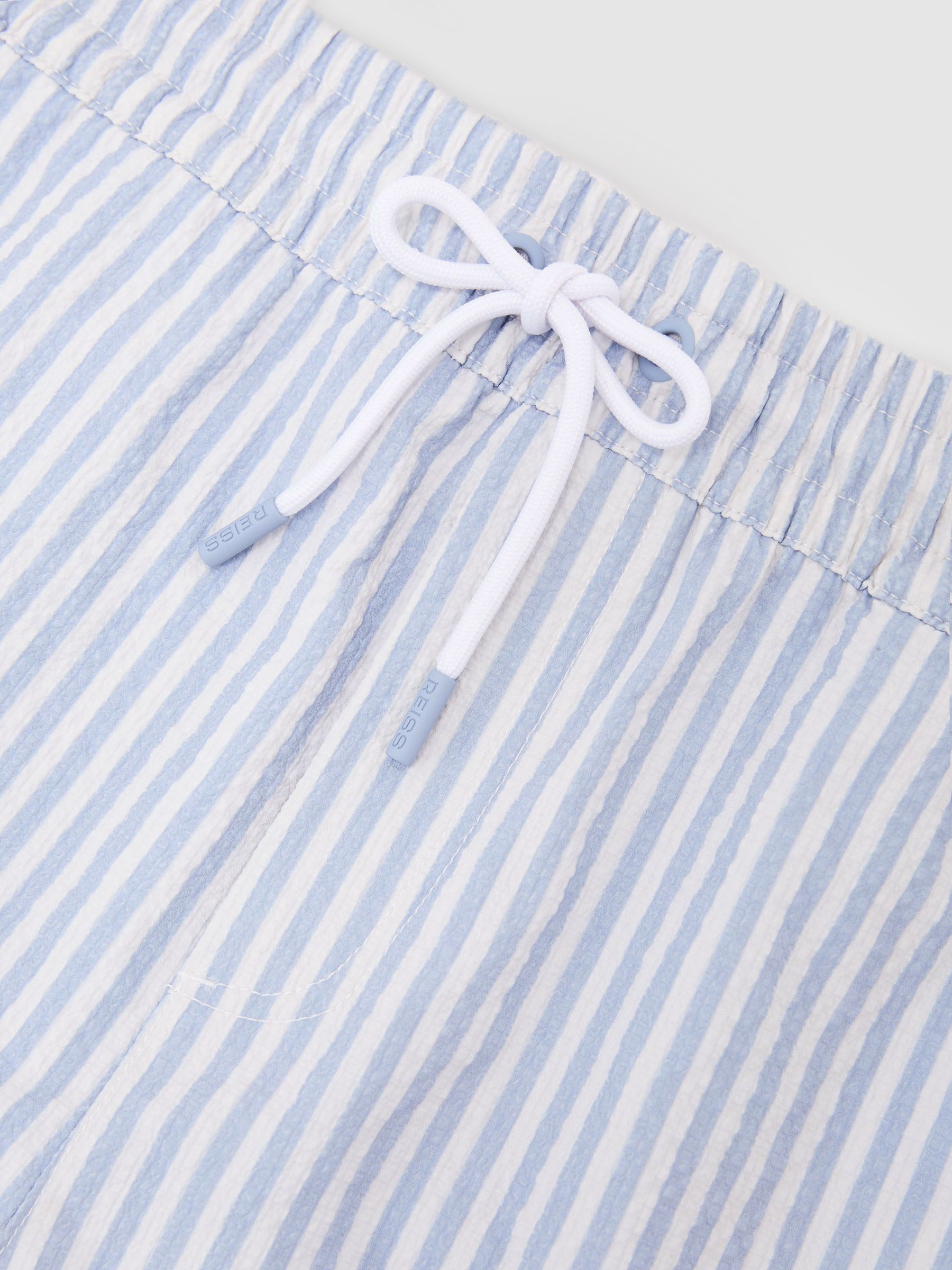 Seersucker Stripe Swim Shorts in Soft Blue/White - image 3
