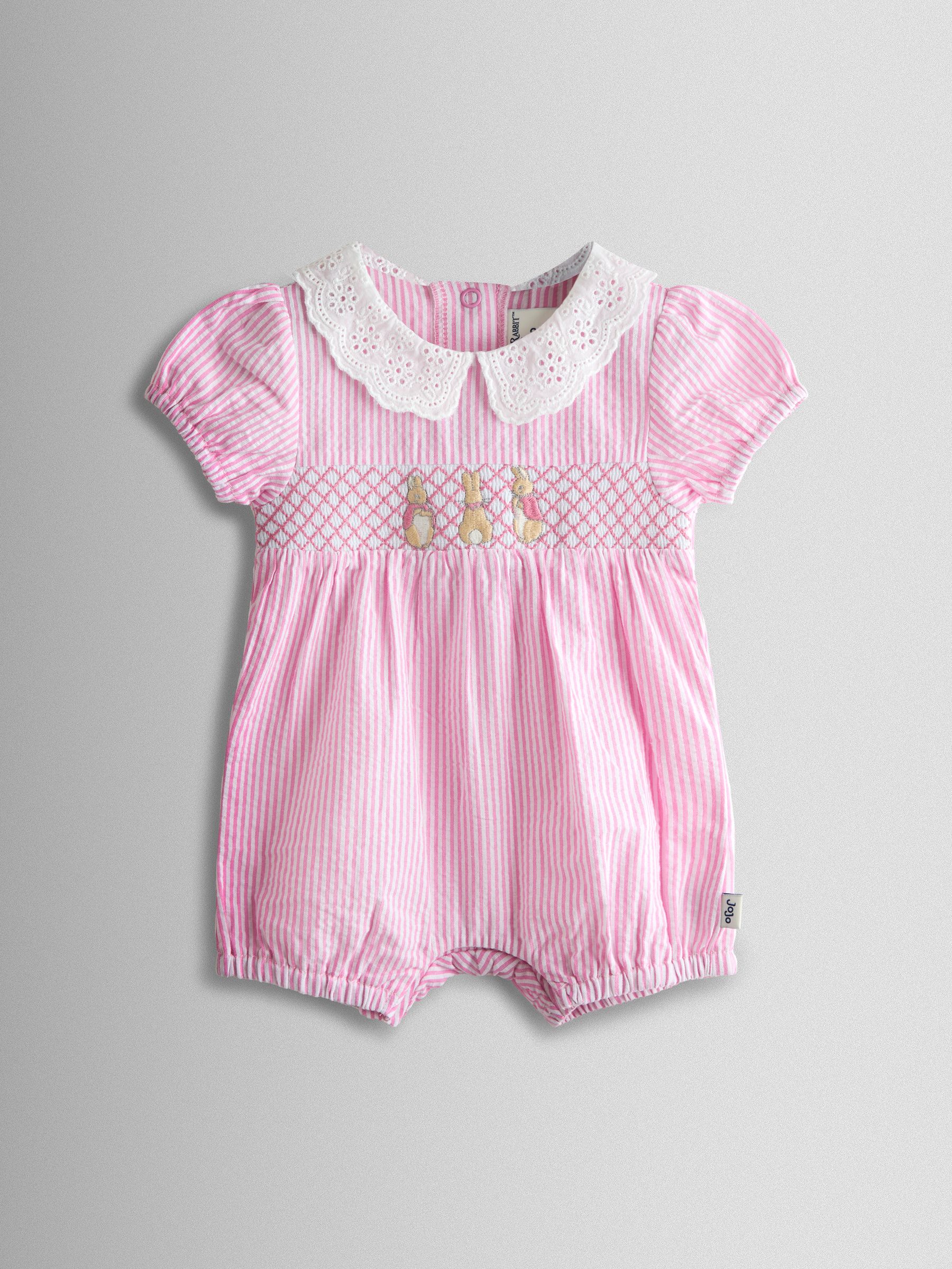 Pink Flopsy Embroidered Stripe Romper | JoJo Maman Bébé USA