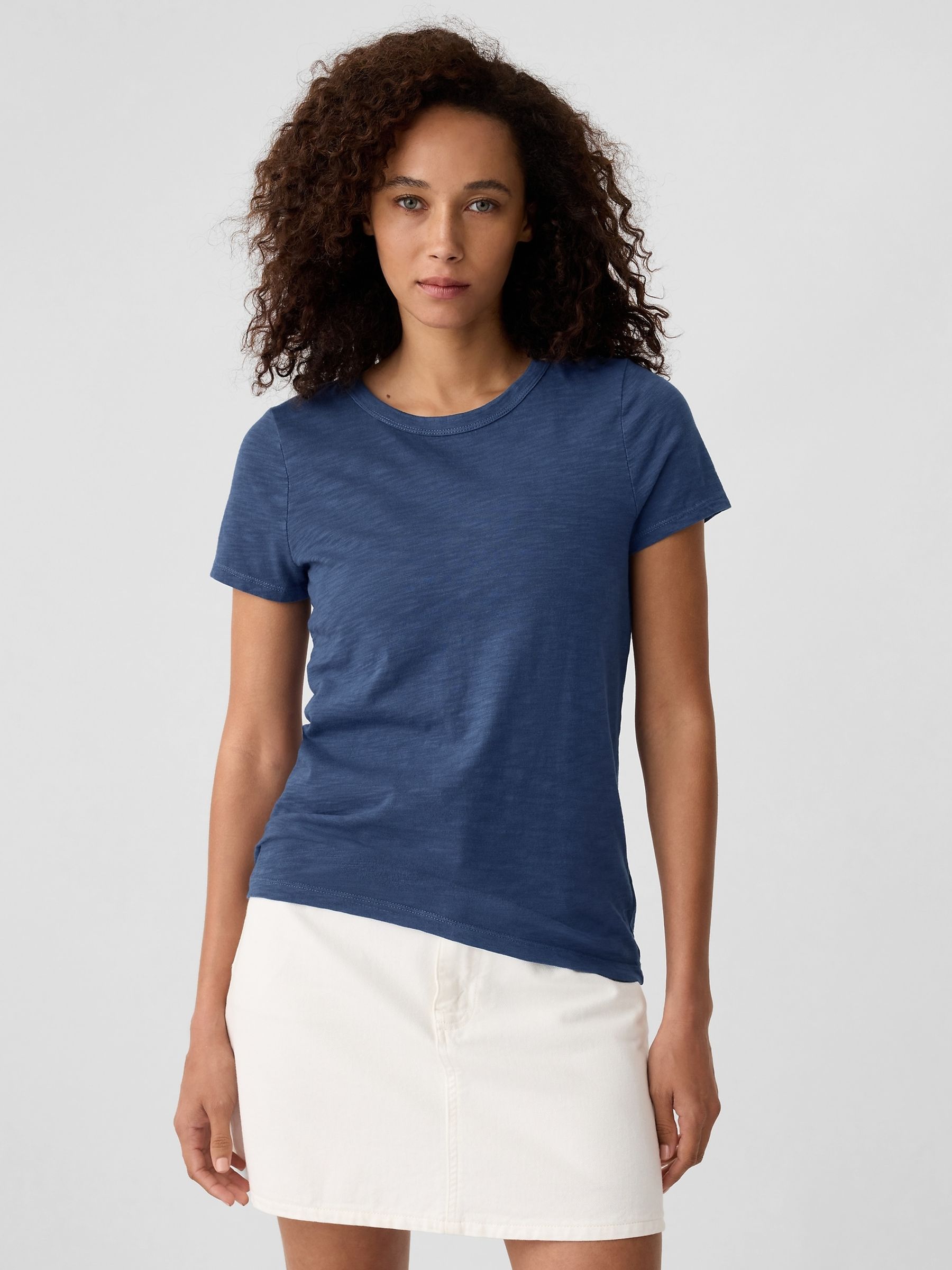 Navy Blue Cotton Short Sleeve Crew Neck T-Shirt - Image 1 of 5