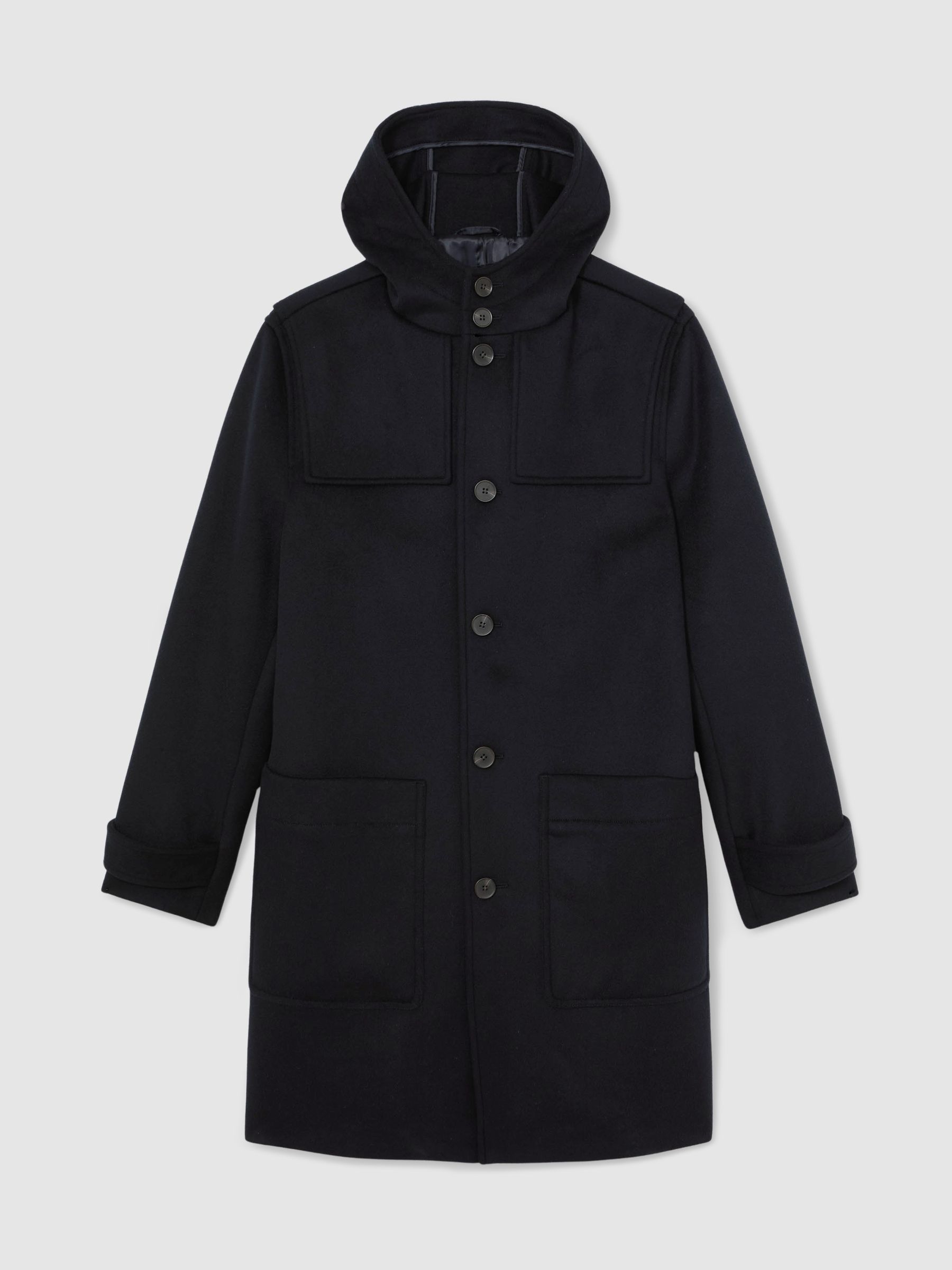 Reiss Wool-Blend Hooded Duffle Coat in Navy | REISS