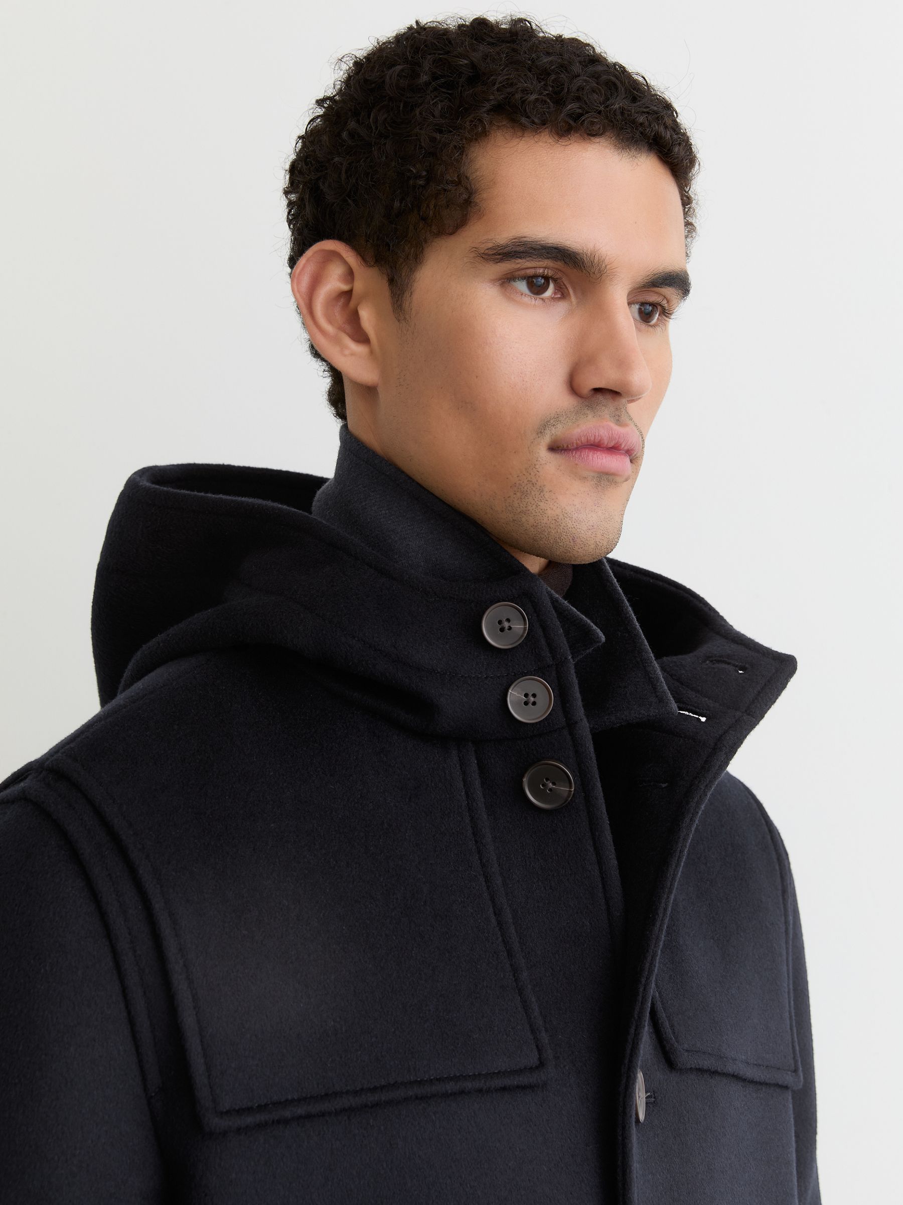 Reiss Wool-Blend Hooded Duffle Coat in Navy - REISS