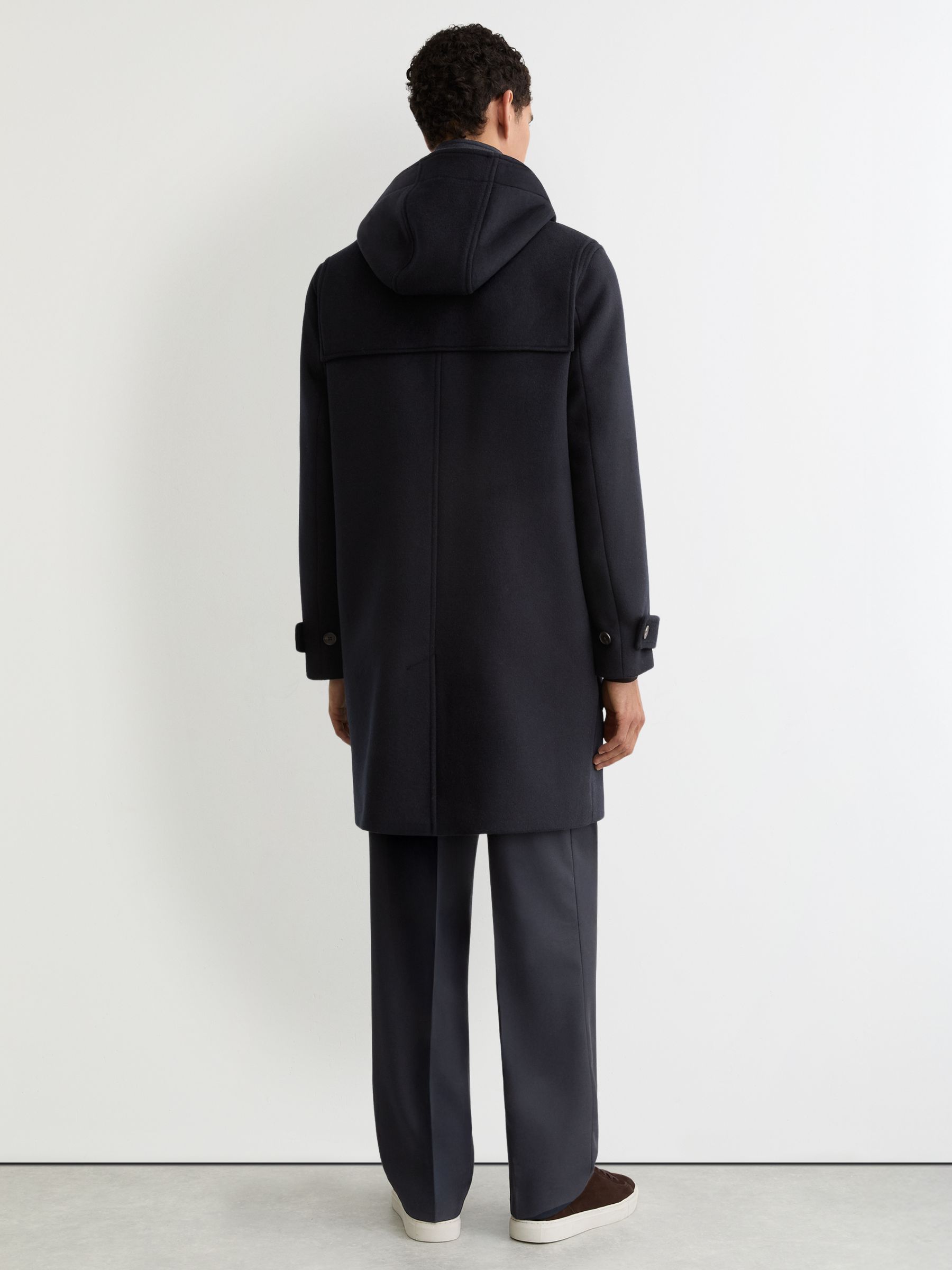 Reiss Wool-Blend Hooded Duffle Coat in Navy | REISS