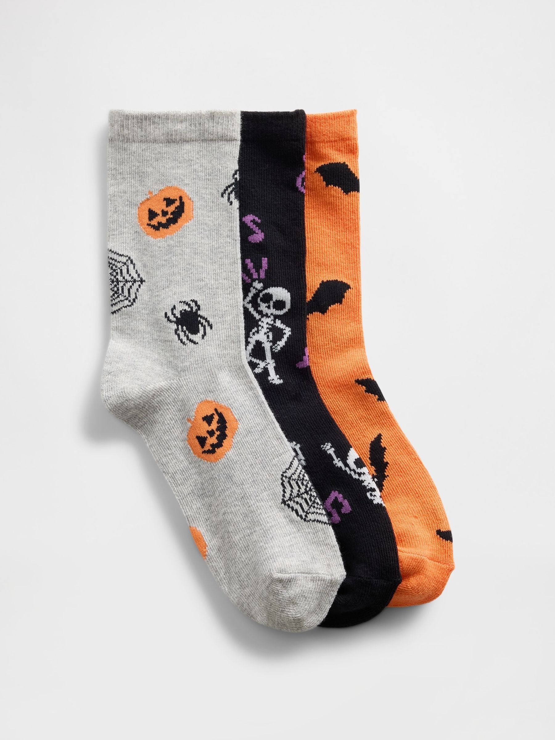 Grey & Black Kids Halloween Crew Socks 3 Pack - Image 1 of 1