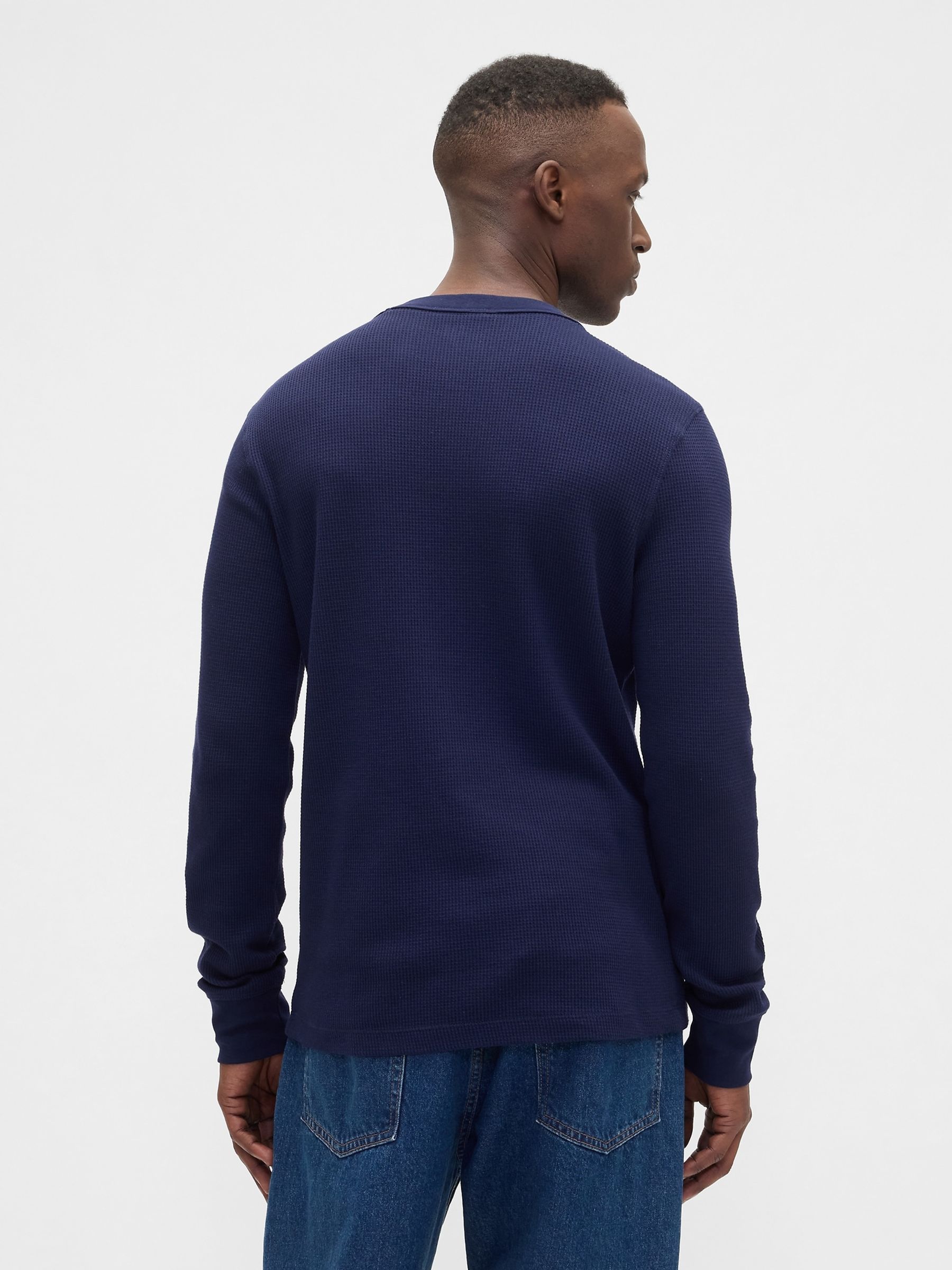 Navy Blue Waffle Knit Crew Neck T-Shirt - Image 2 of 4
