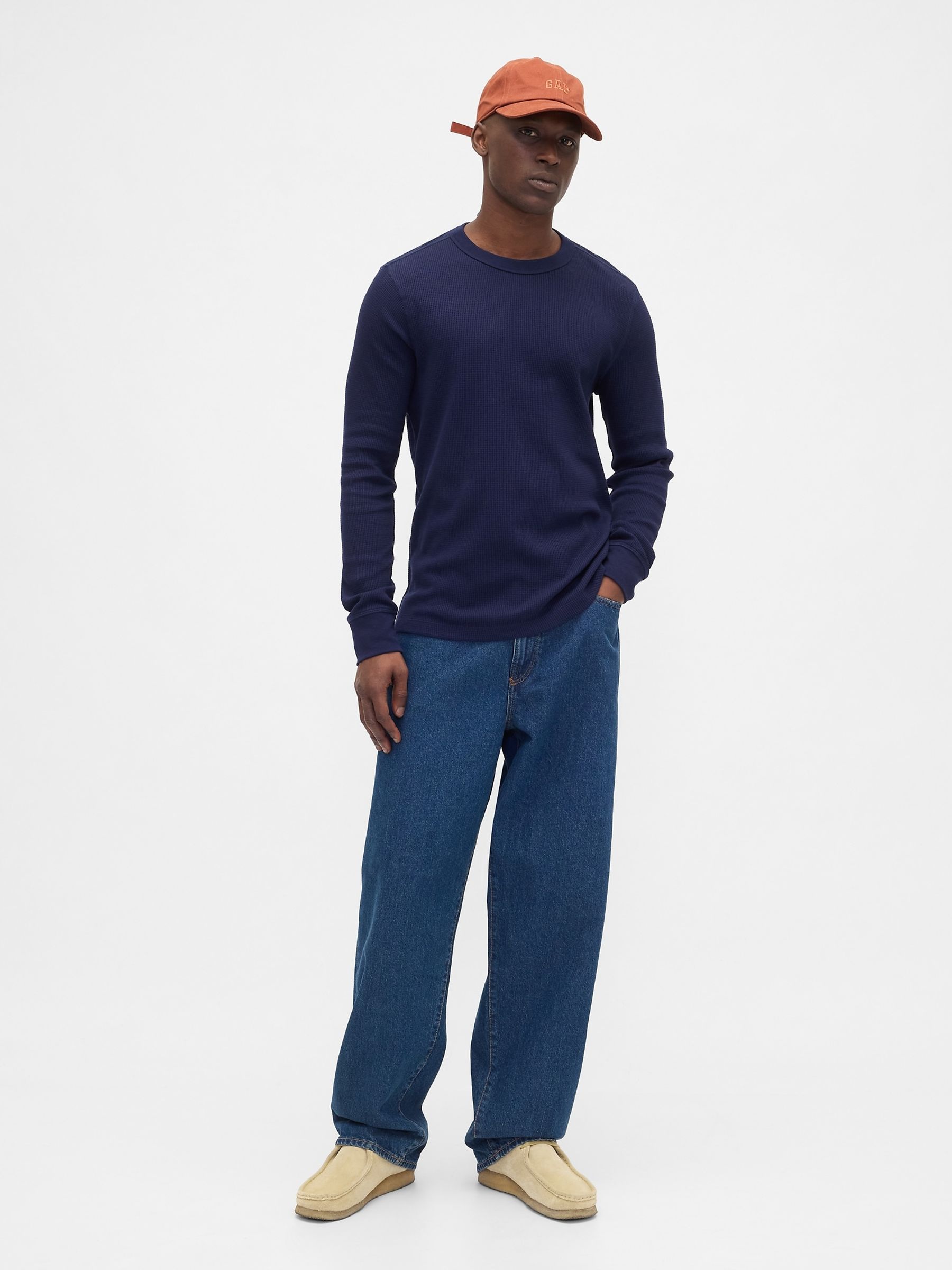 Navy Blue Waffle Knit Crew Neck T-Shirt - Image 3 of 4