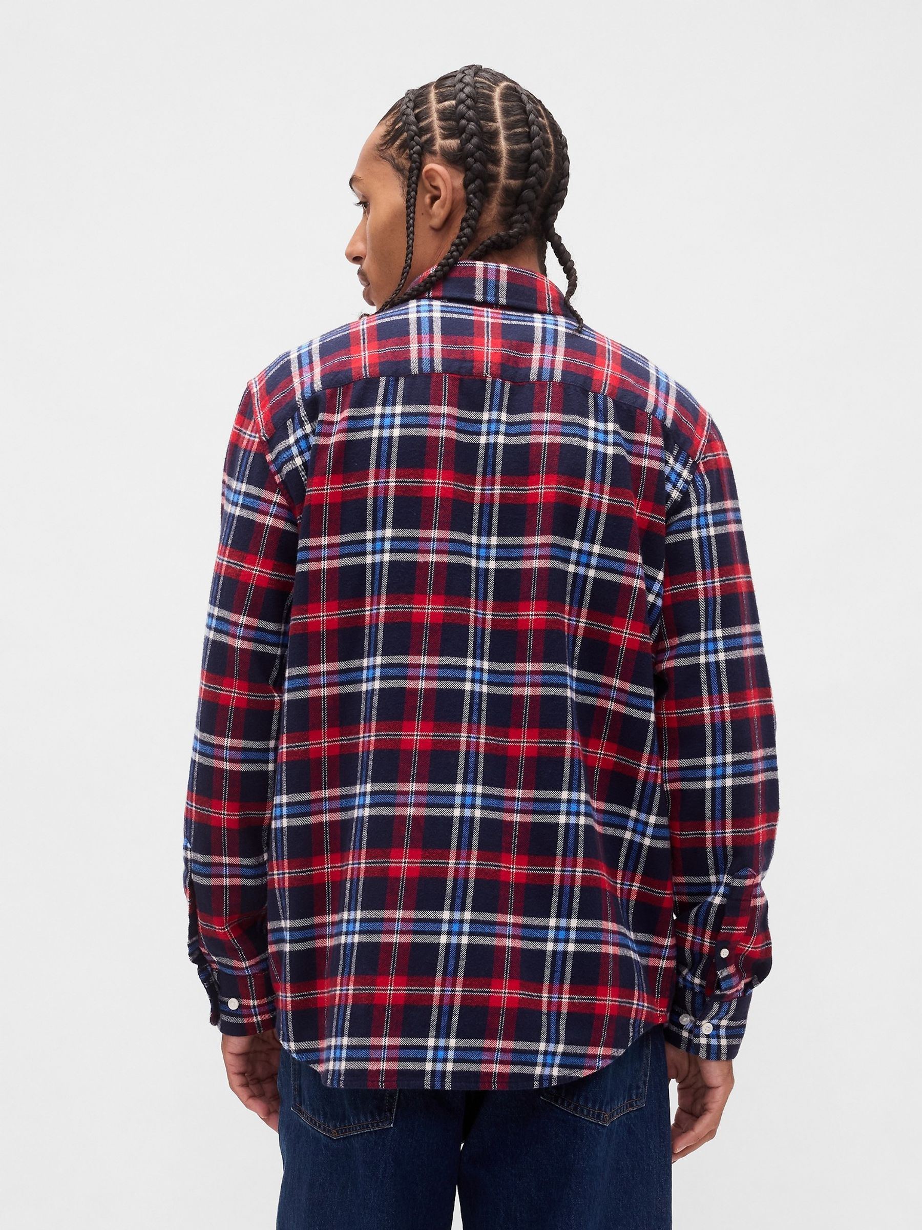 Blue Cotton Relaxed Flannel Shirt - Image 2 of 4