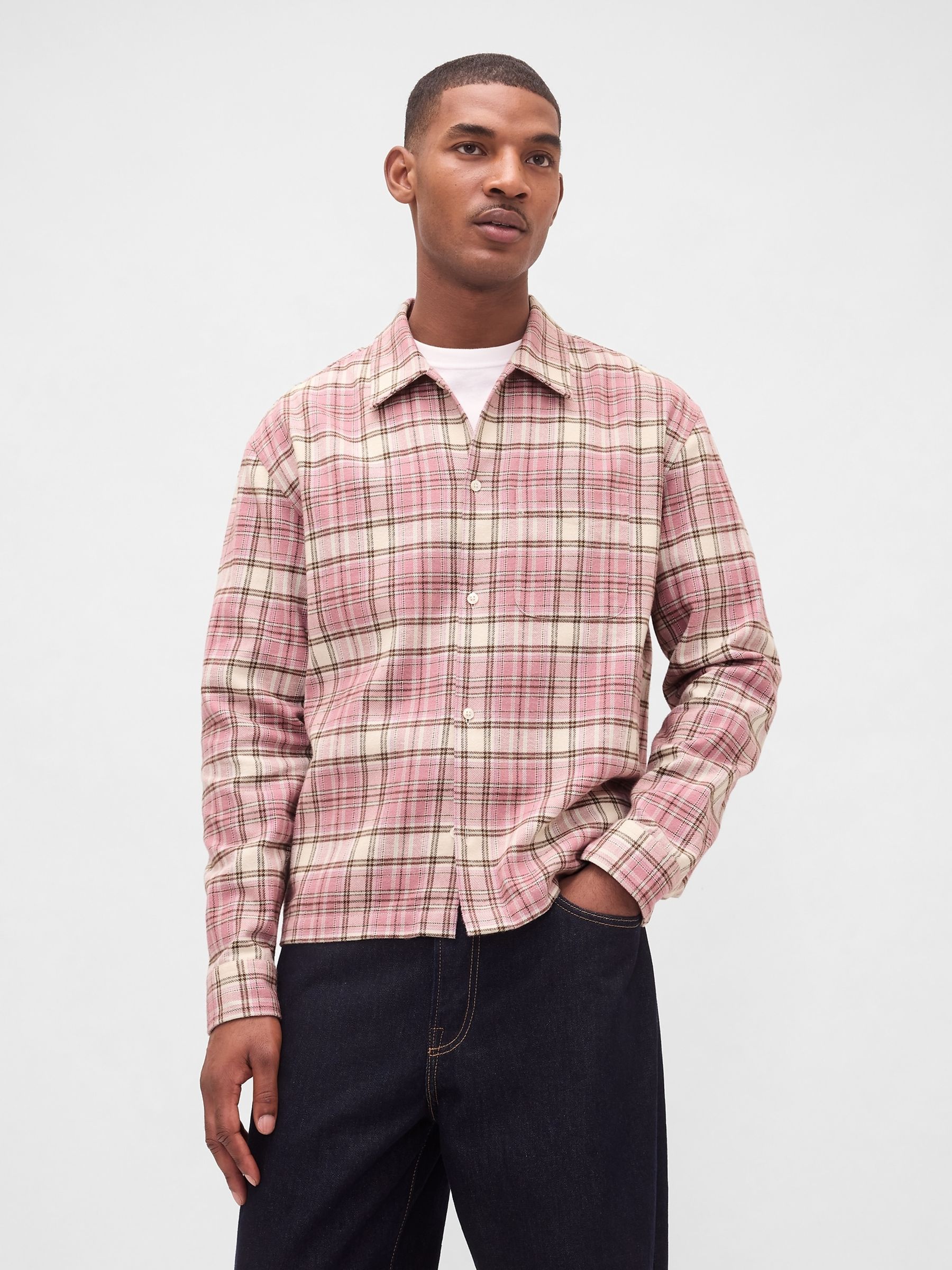 Pink Cotton Relaxed Flannel Shirt - Image 1 of 4