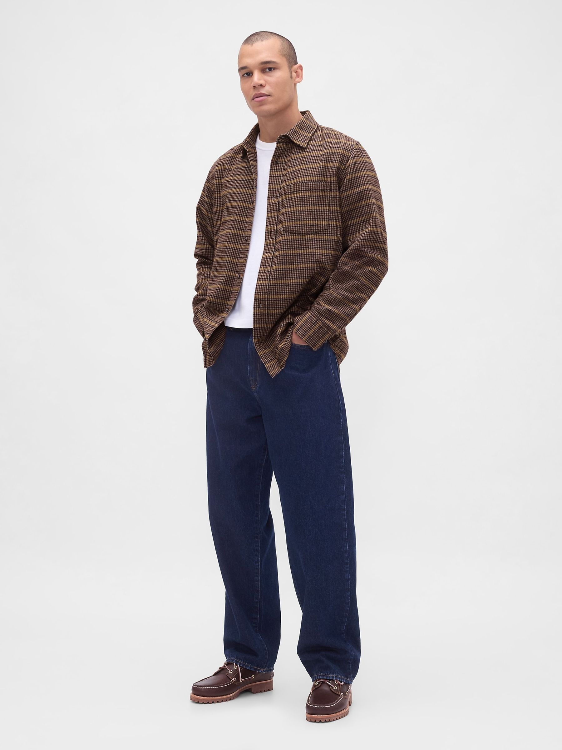 Brown Cotton Relaxed Flannel Shirt - Image 3 of 4