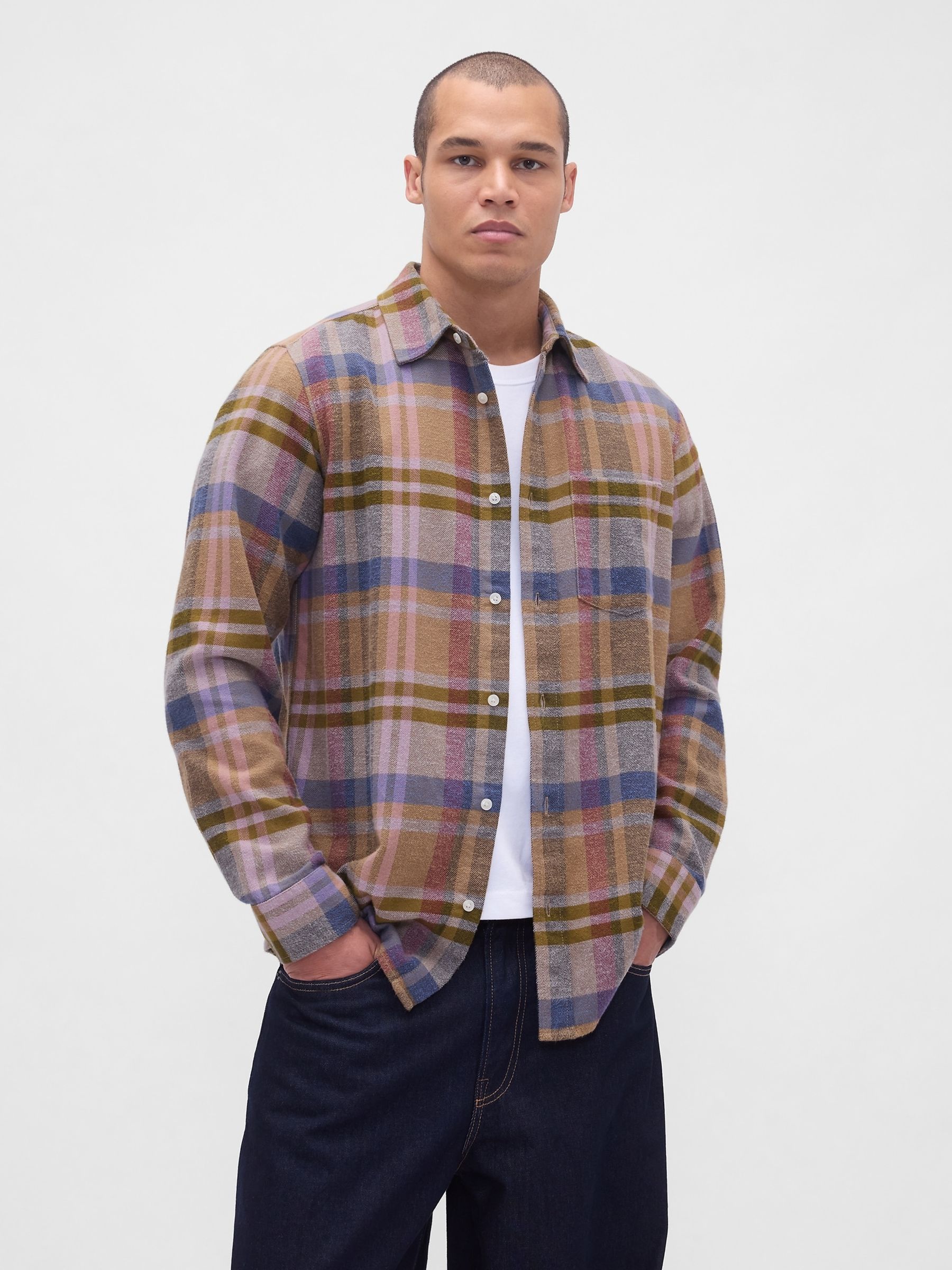 Multi Cotton Relaxed Flannel Shirt - Image 1 of 4