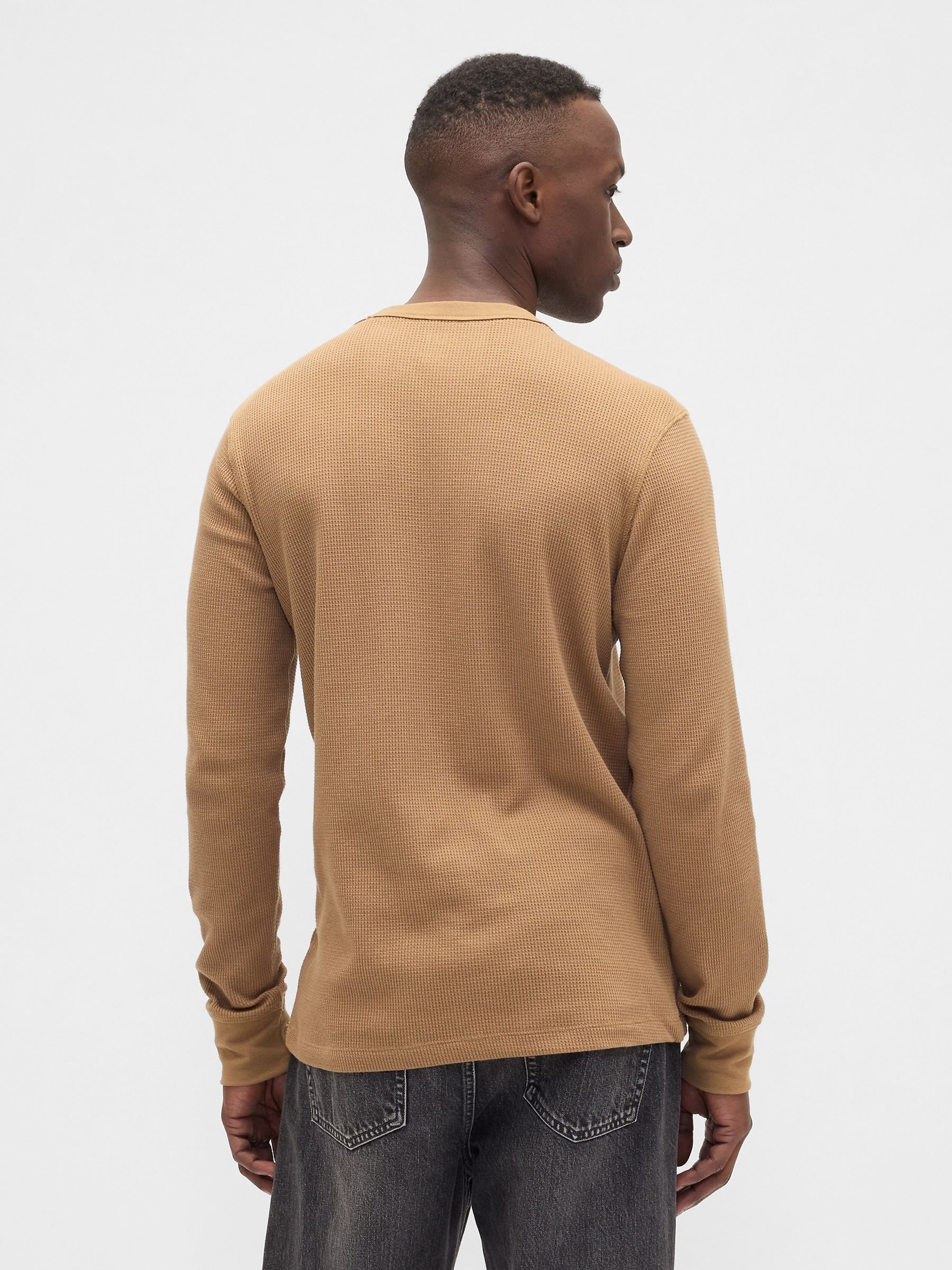 Brown Waffle Knit Crew Neck T-Shirt - Image 2 of 4