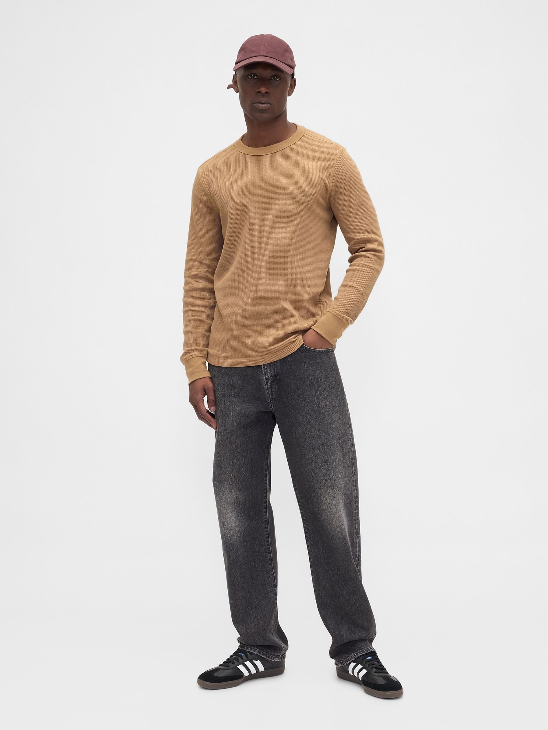Brown Waffle Knit Crew Neck T-Shirt - Image 3 of 4