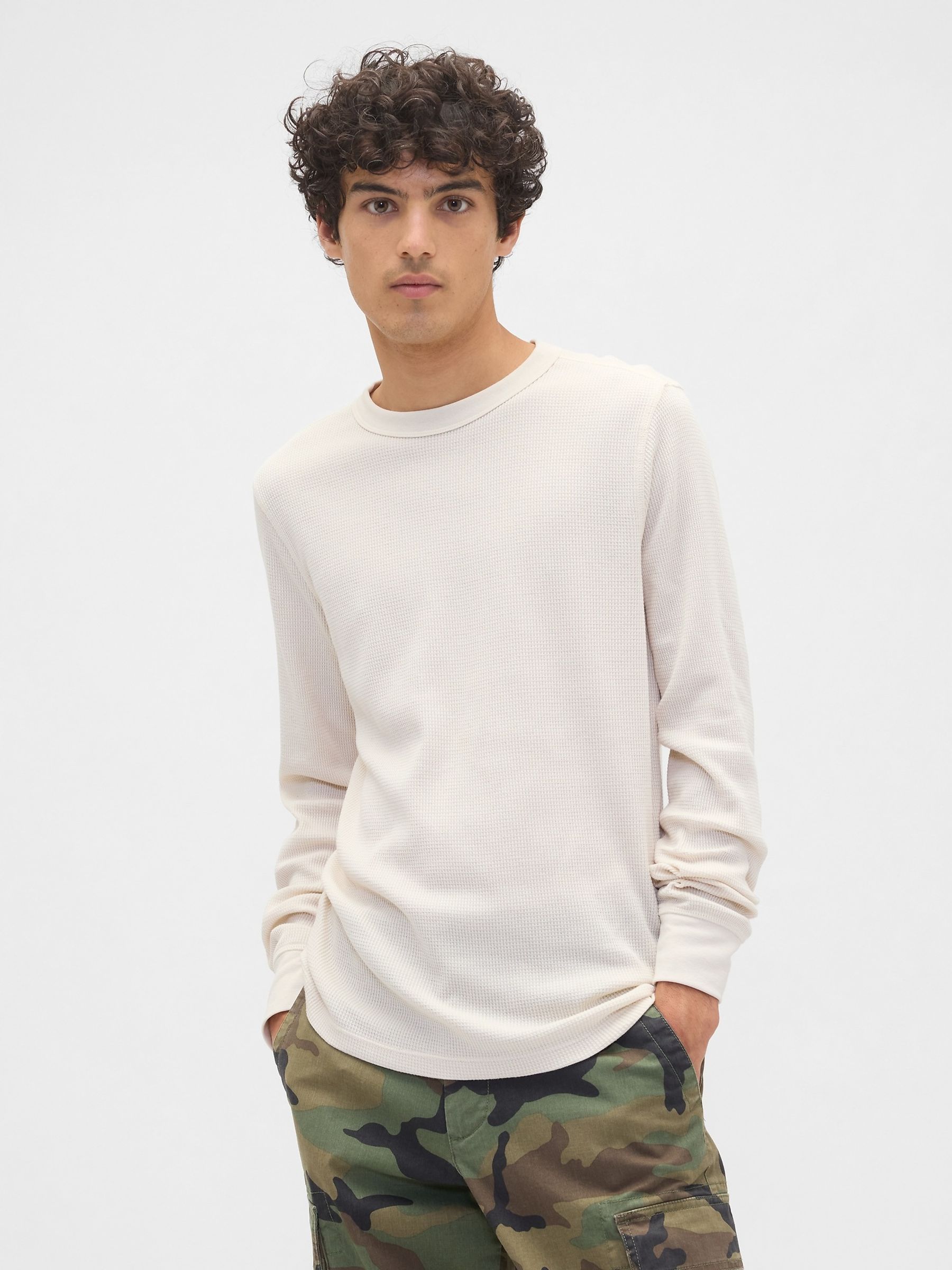 White Waffle Knit Crew Neck T-Shirt - Image 1 of 4