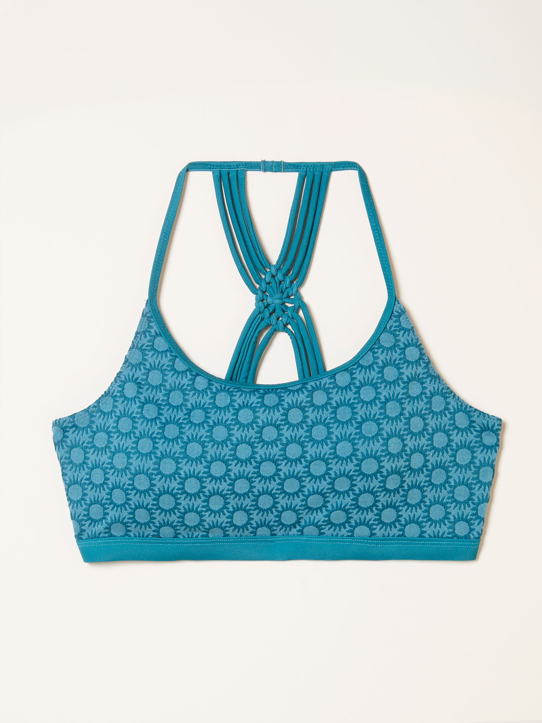 Roan Teal Blue Sun Jacquard Macrame Bikini Top - Image 6 of 6
