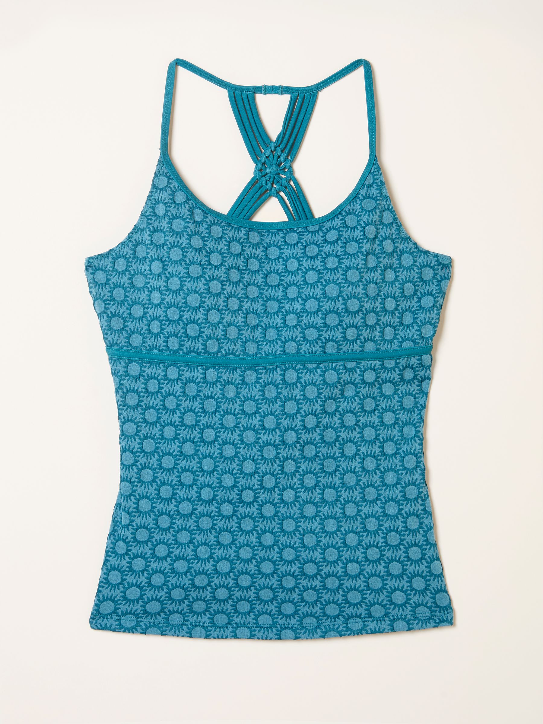 Amble Teal Blue Sun Jacquard Macrame Tankini Top - Image 7 of 7
