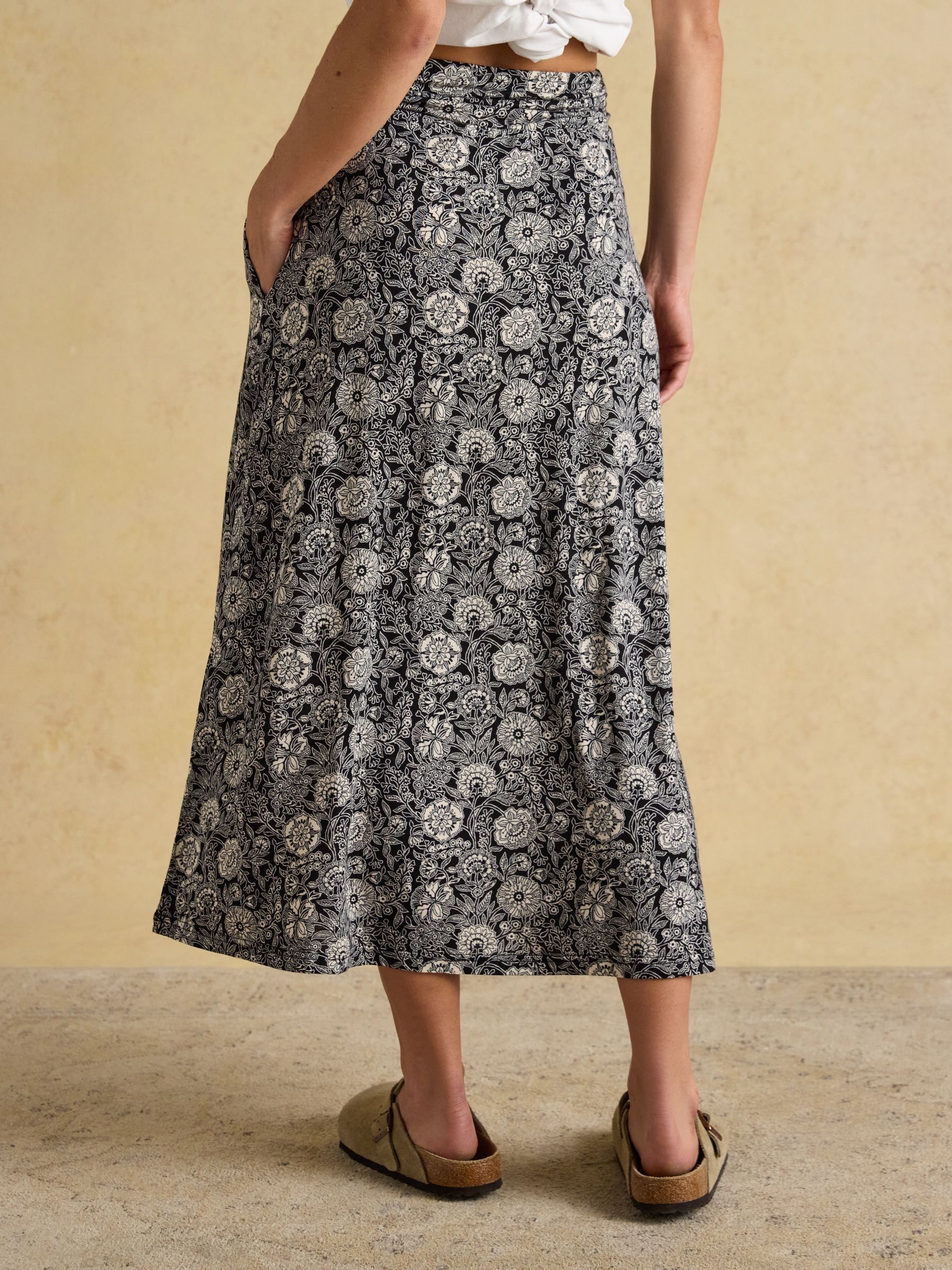 Nia Black Floral Jersey Midi Skirt - Image 1 of 9
