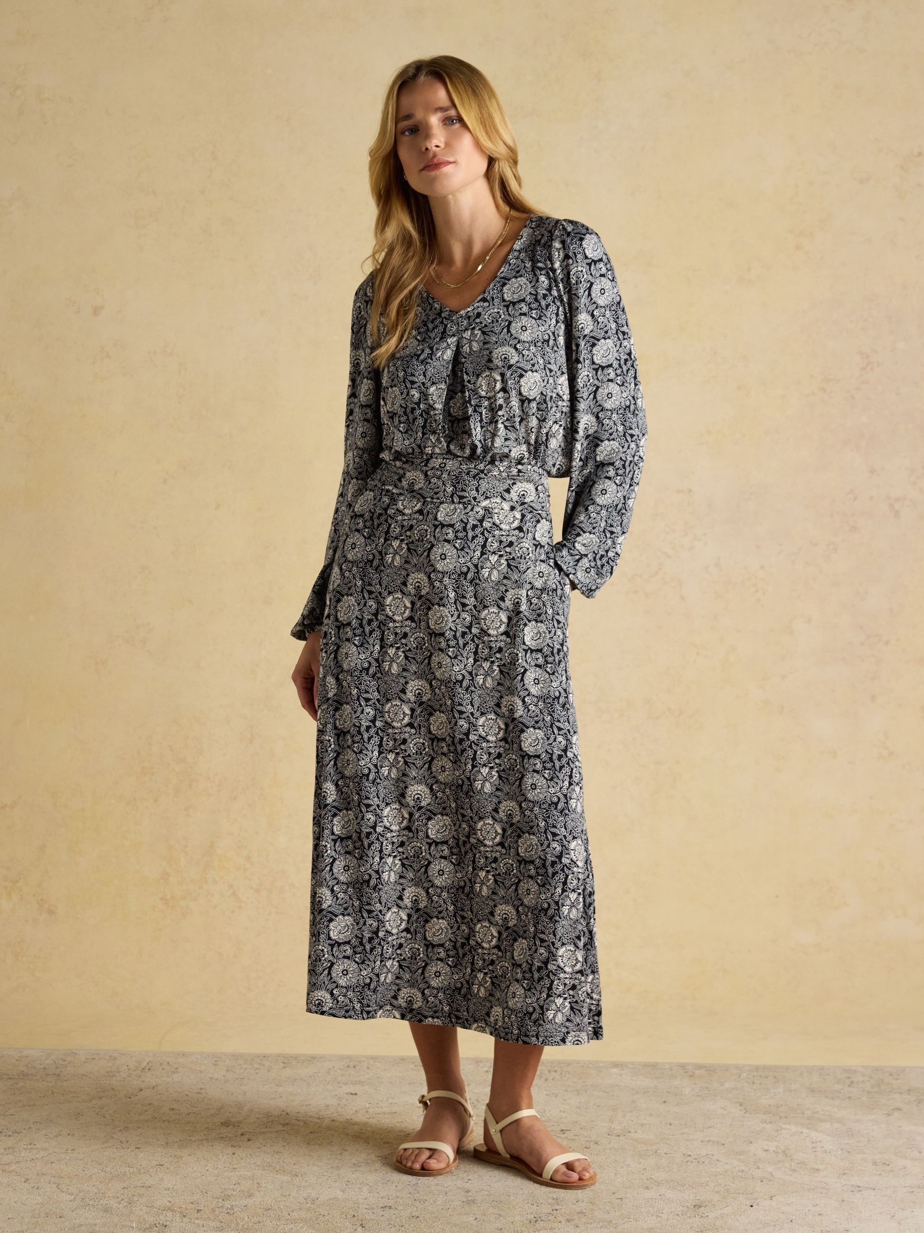 Nia Black Floral Jersey Midi Skirt - Image 7 of 9