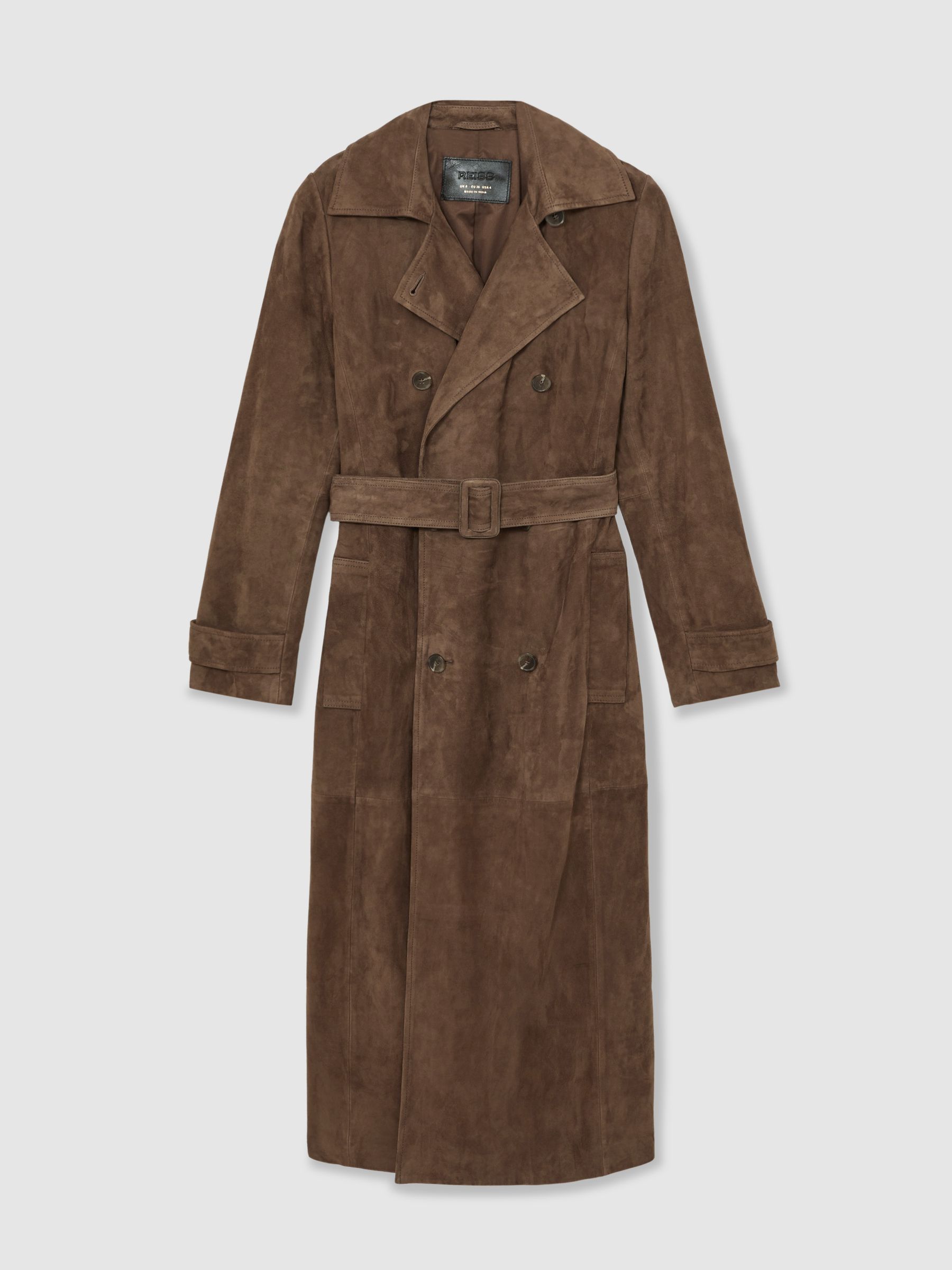 Suede Belted Trench Coat in Taupe Neutral - Image 2 of 7