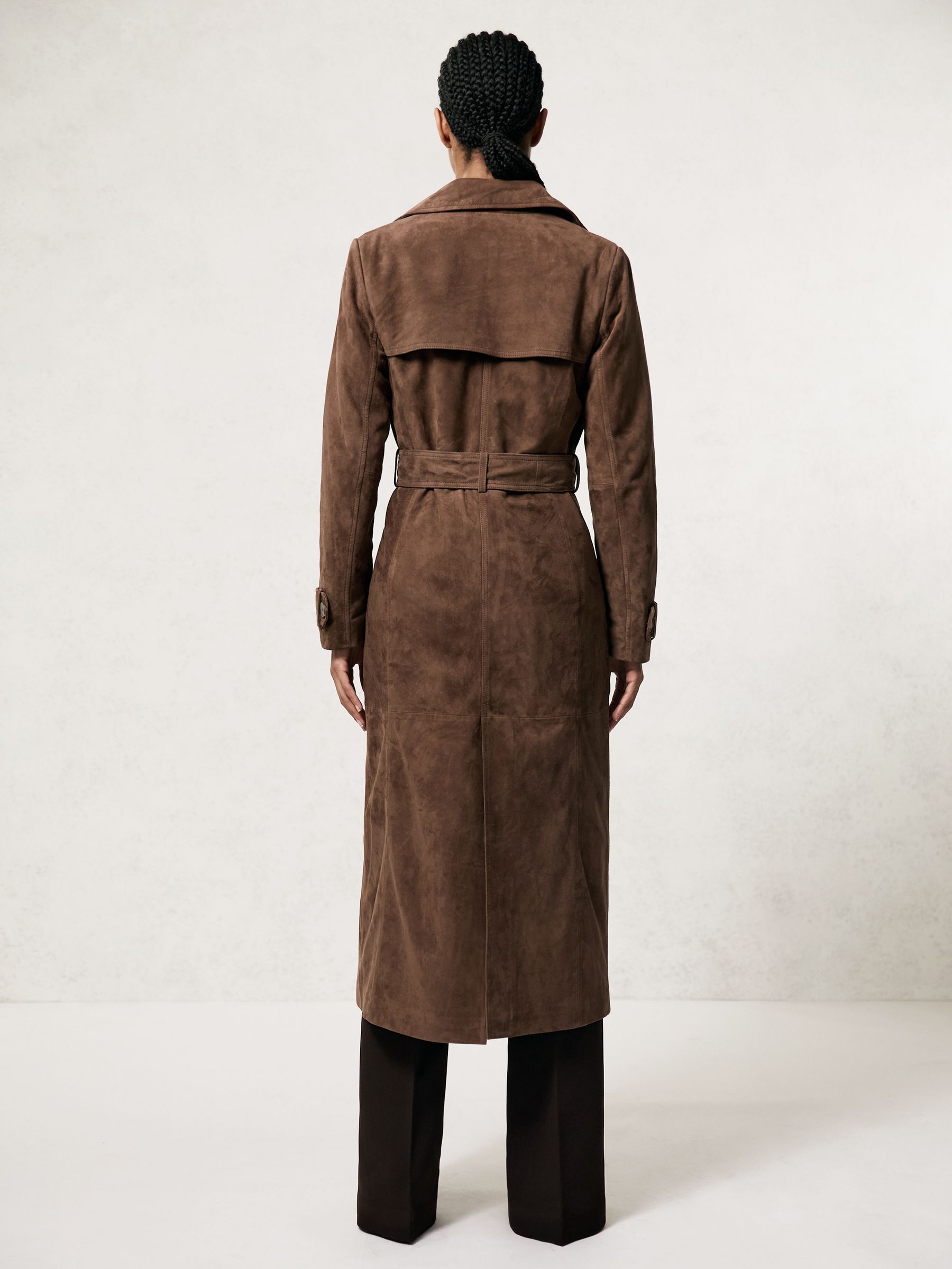 Suede Belted Trench Coat in Taupe Neutral - Image 5 of 7