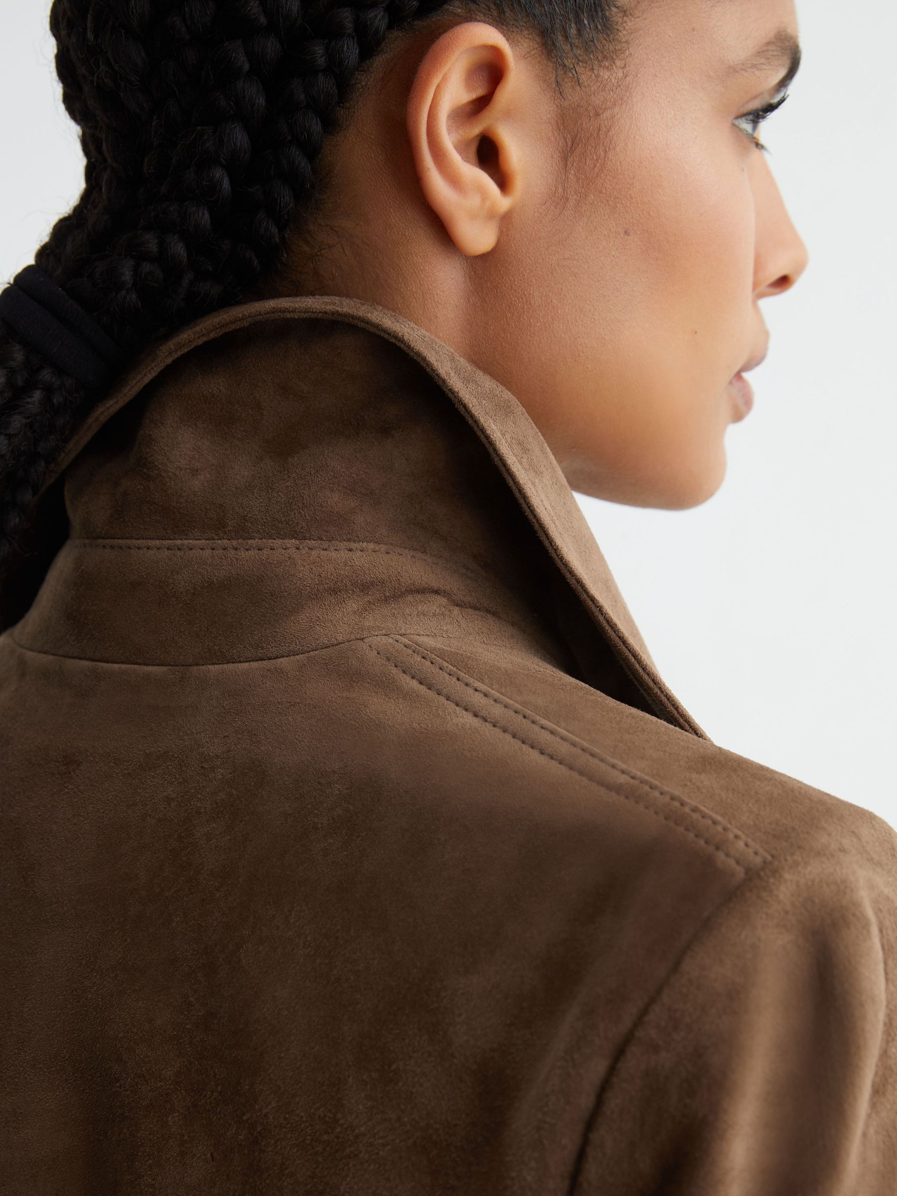 Suede Belted Trench Coat in Taupe Neutral - image 5