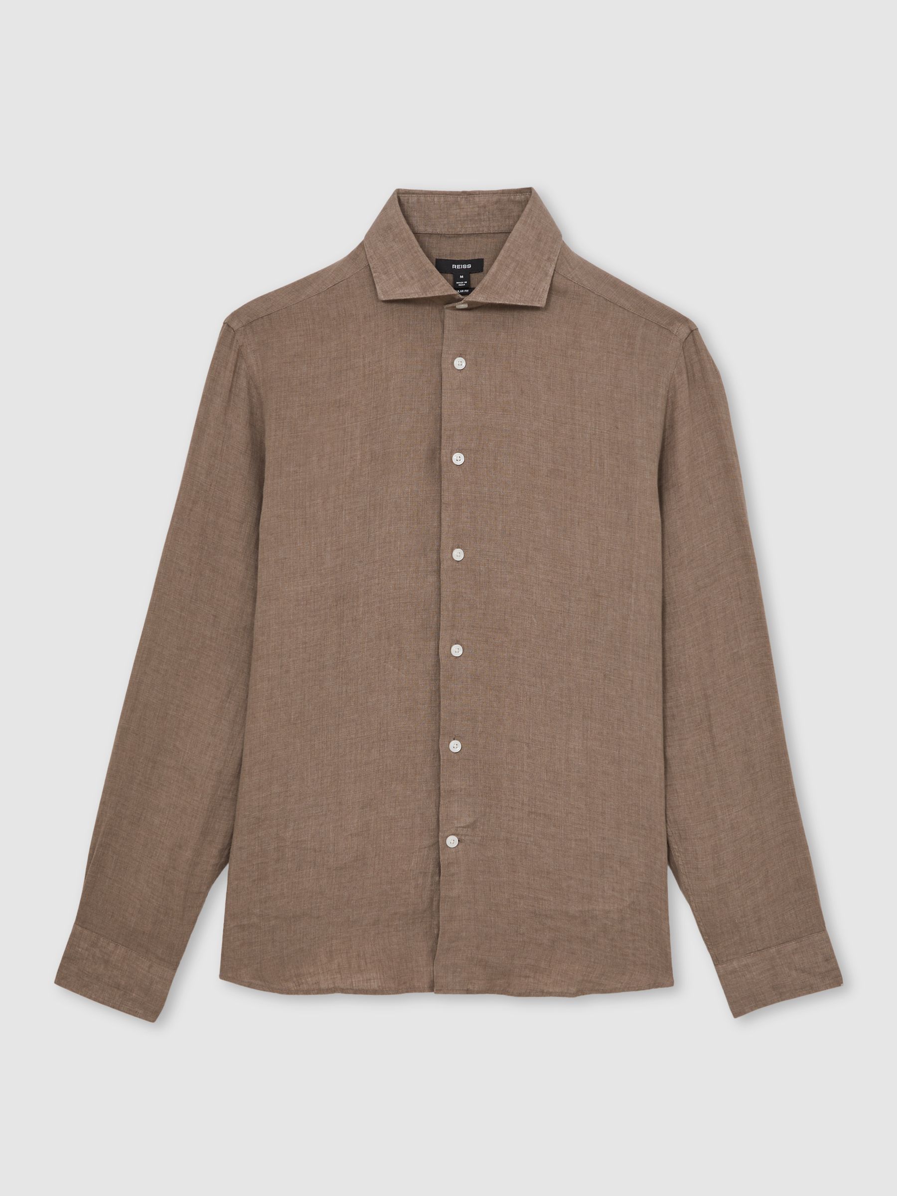 Linen Striped Cutaway-Collar Shirt in Light Taupe Brown - Image 2 of 6