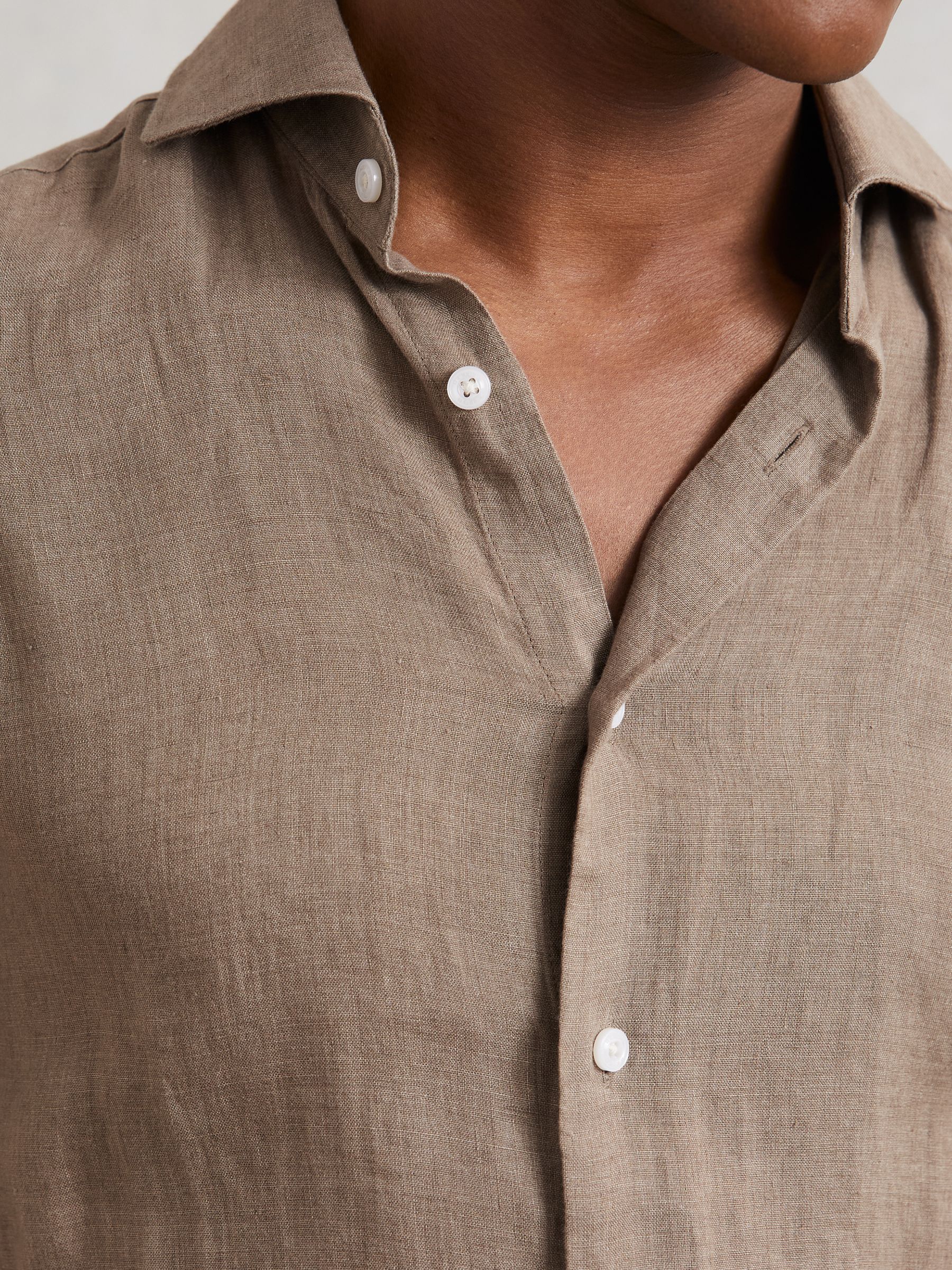 Linen Striped Cutaway-Collar Shirt in Light Taupe Brown - Image 4 of 6