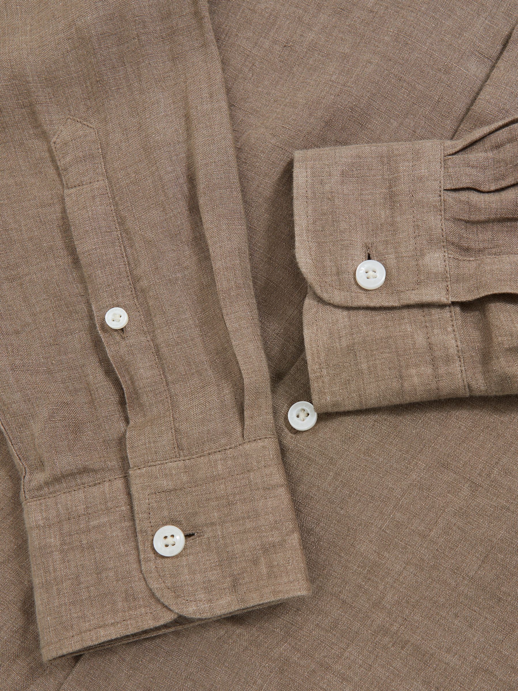 Linen Striped Cutaway-Collar Shirt in Light Taupe Brown - Image 6 of 6