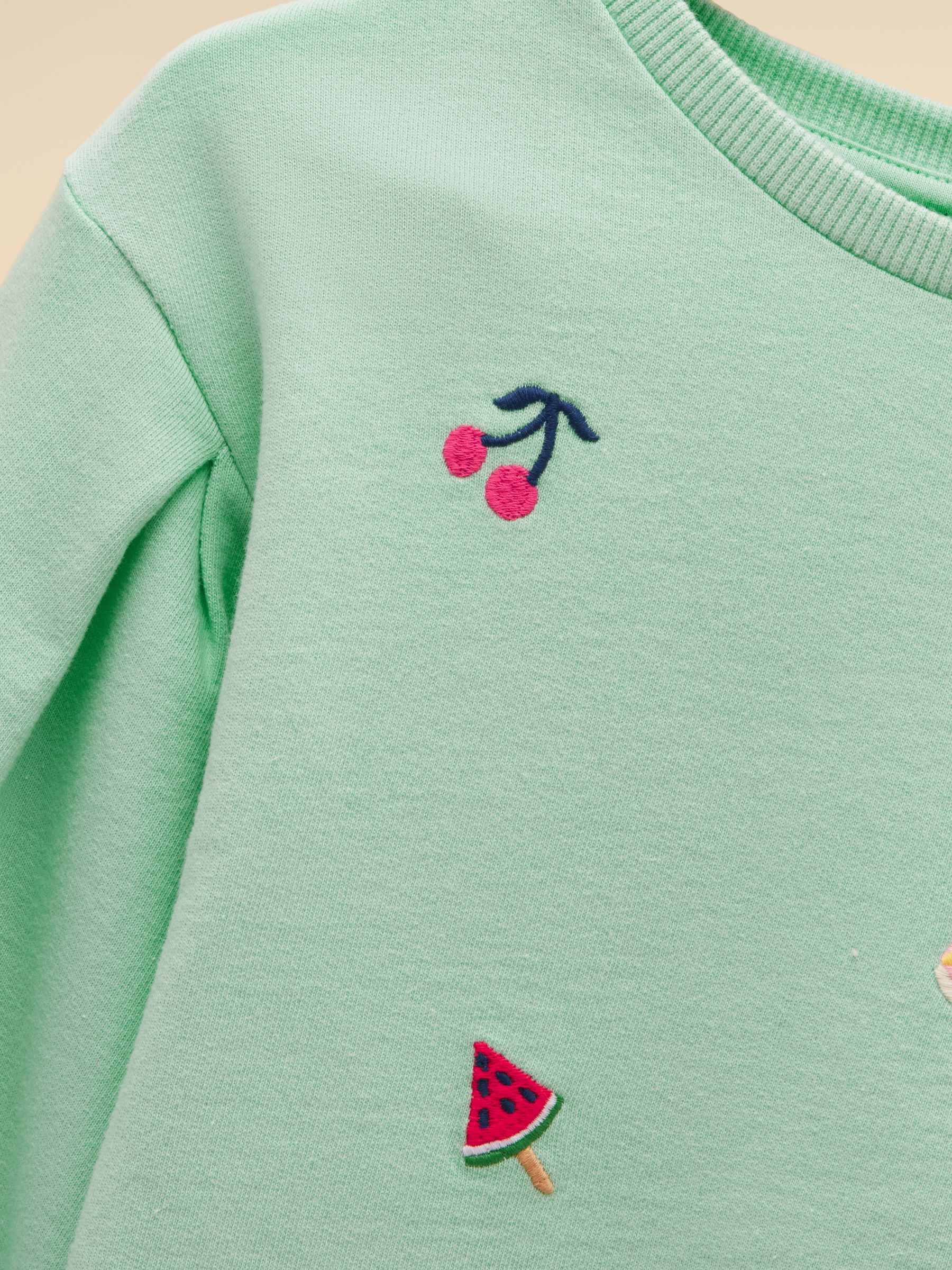 Aqua Blue Girls' Embroidered Balloon Sleeve Sweatshirt - Image 4 of 5