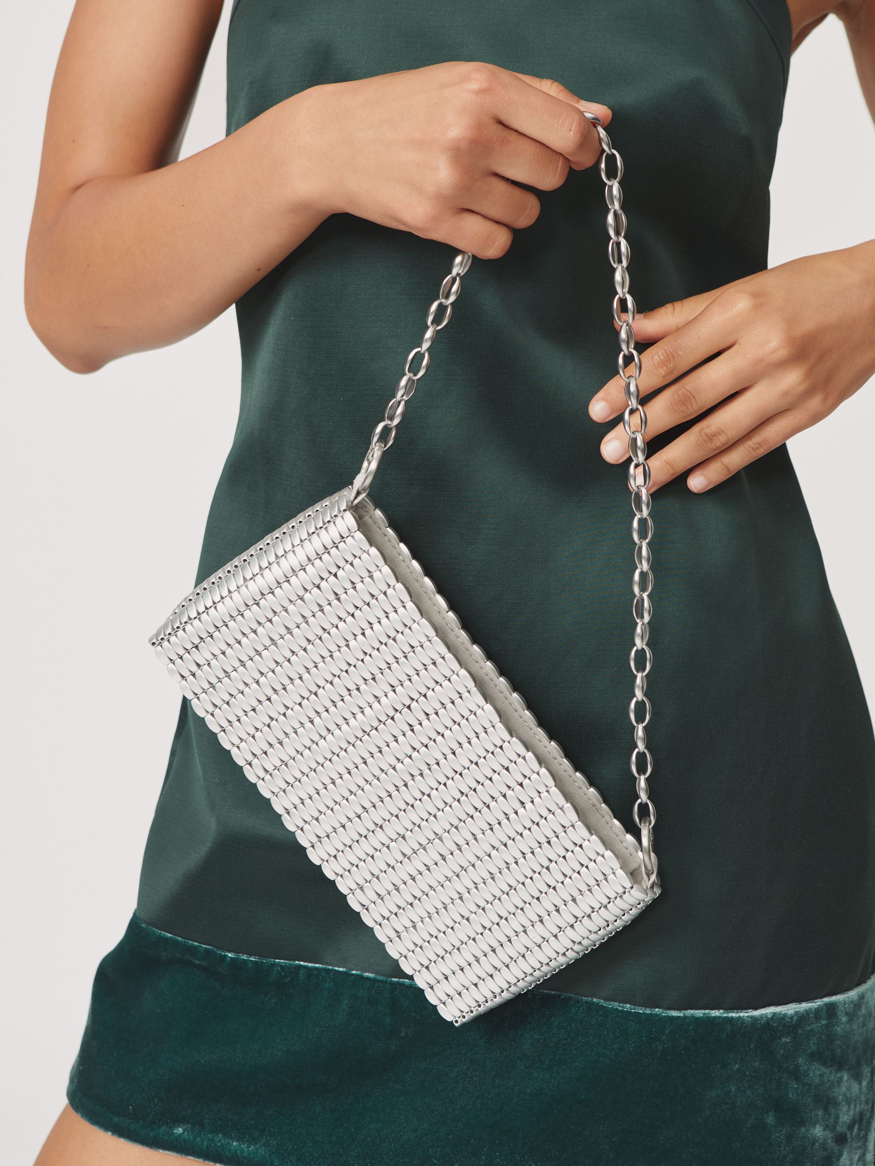 Beaded Removable Strap Shoulder Bag in Silver - image 2