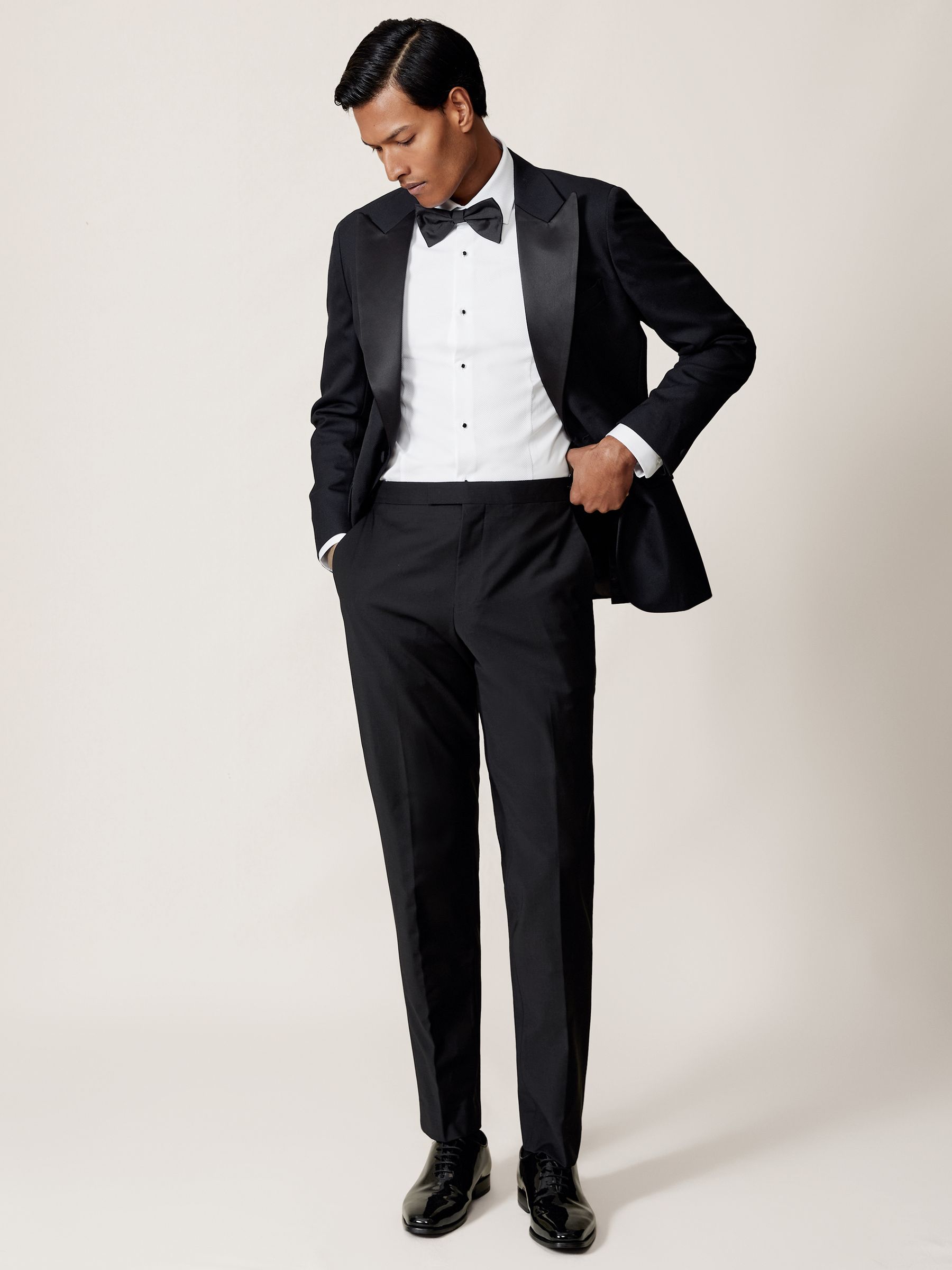 Single-Breasted Jacquard Tuxedo Jacket Wool-Blend Classic-Fit in Navy - image 5